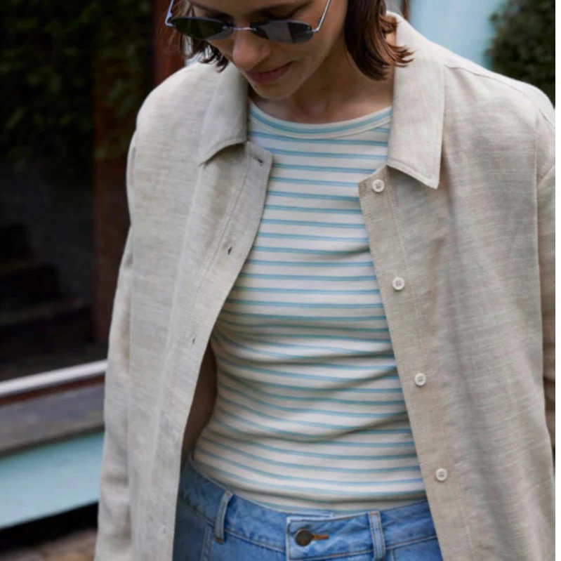 Women's Cotton Blossom Stripe Top - Ashley Blue - Image 2