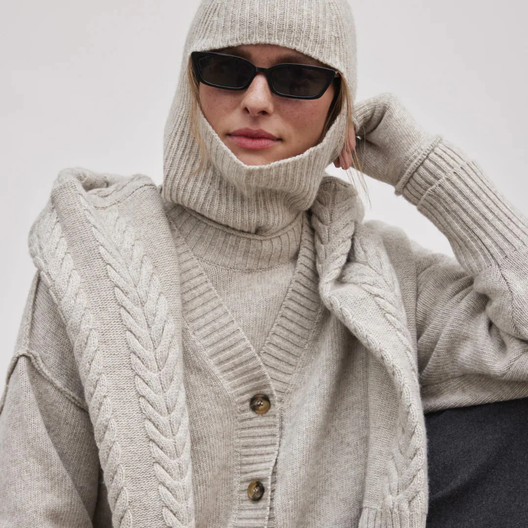 Women's Lambswool/Cotton Elida Cardigan - Sand Melange - Image 4