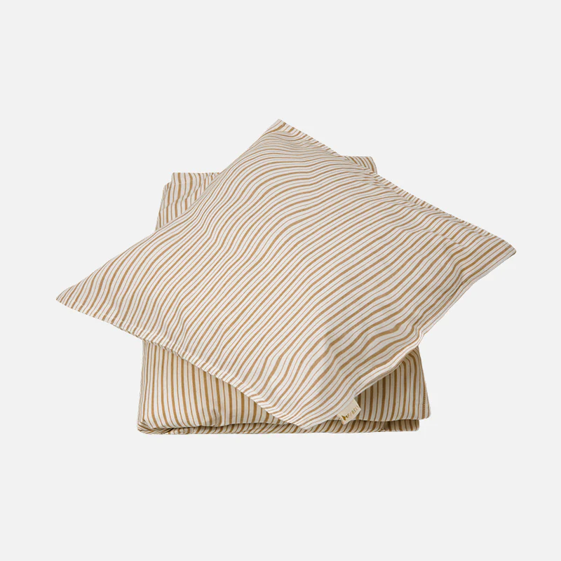 Danish Size Cotton Duvet & Pillow Cover - Caramel Stripes - Single - 140x200/60x63cm - Image 2