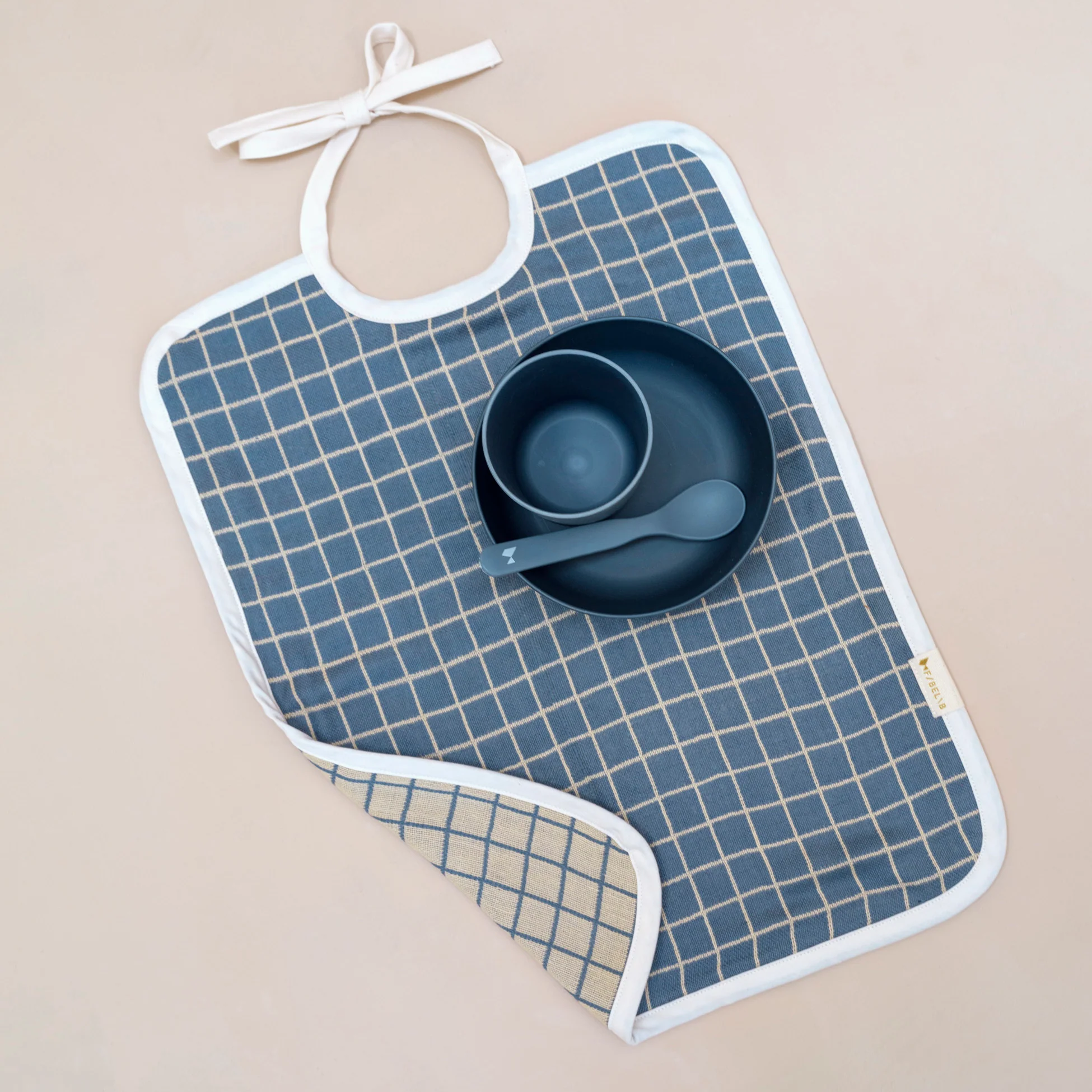 Cotton Feeding Bib - Grid/Blue Spruce - Image 2