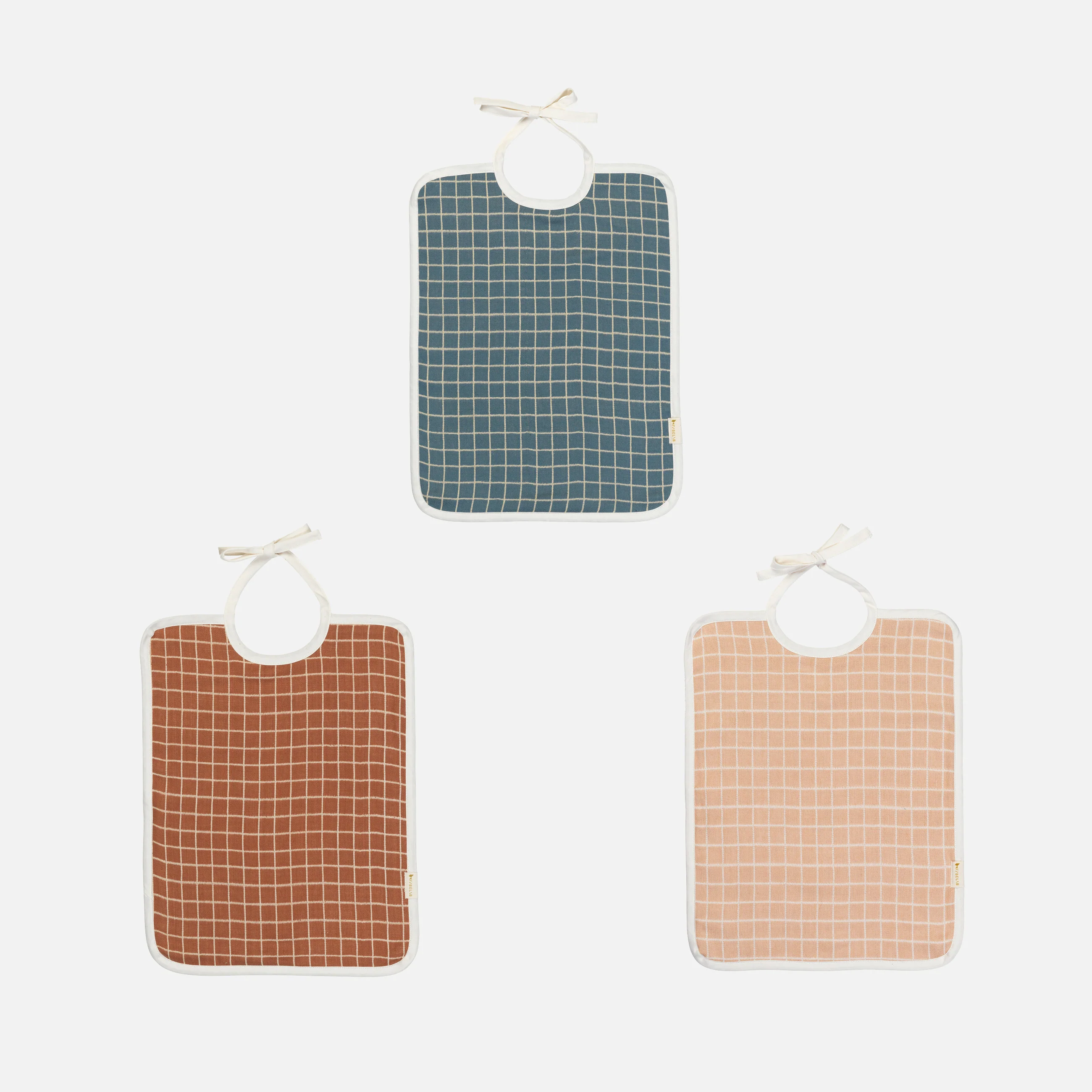 Cotton Feeding Bib - Grid/Dusty Rose - Image 3