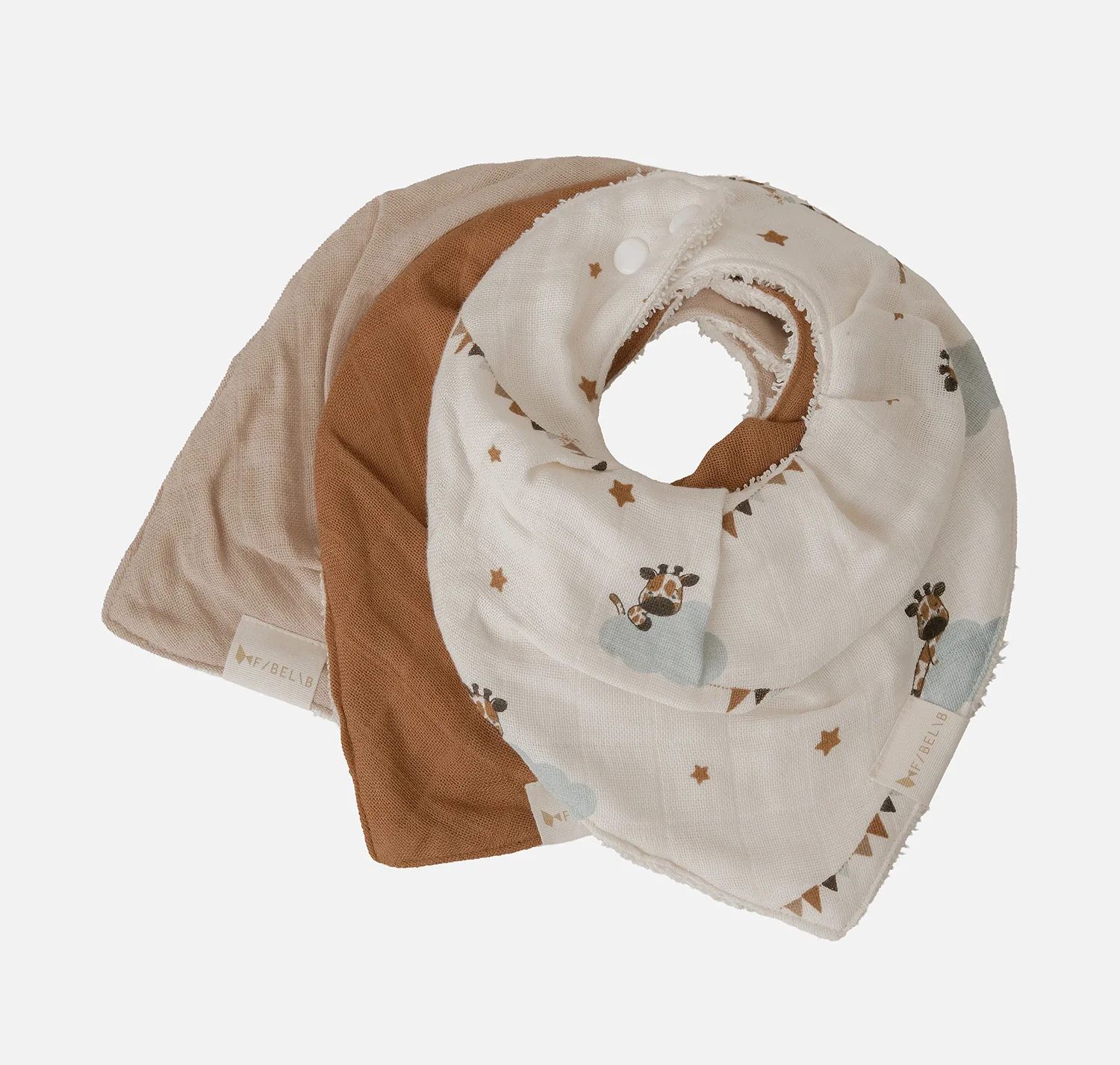 Cotton Muslin/Terry Bandana Giraffe On The Air Bib - Oxford Tan - Set of 3 - Image 2