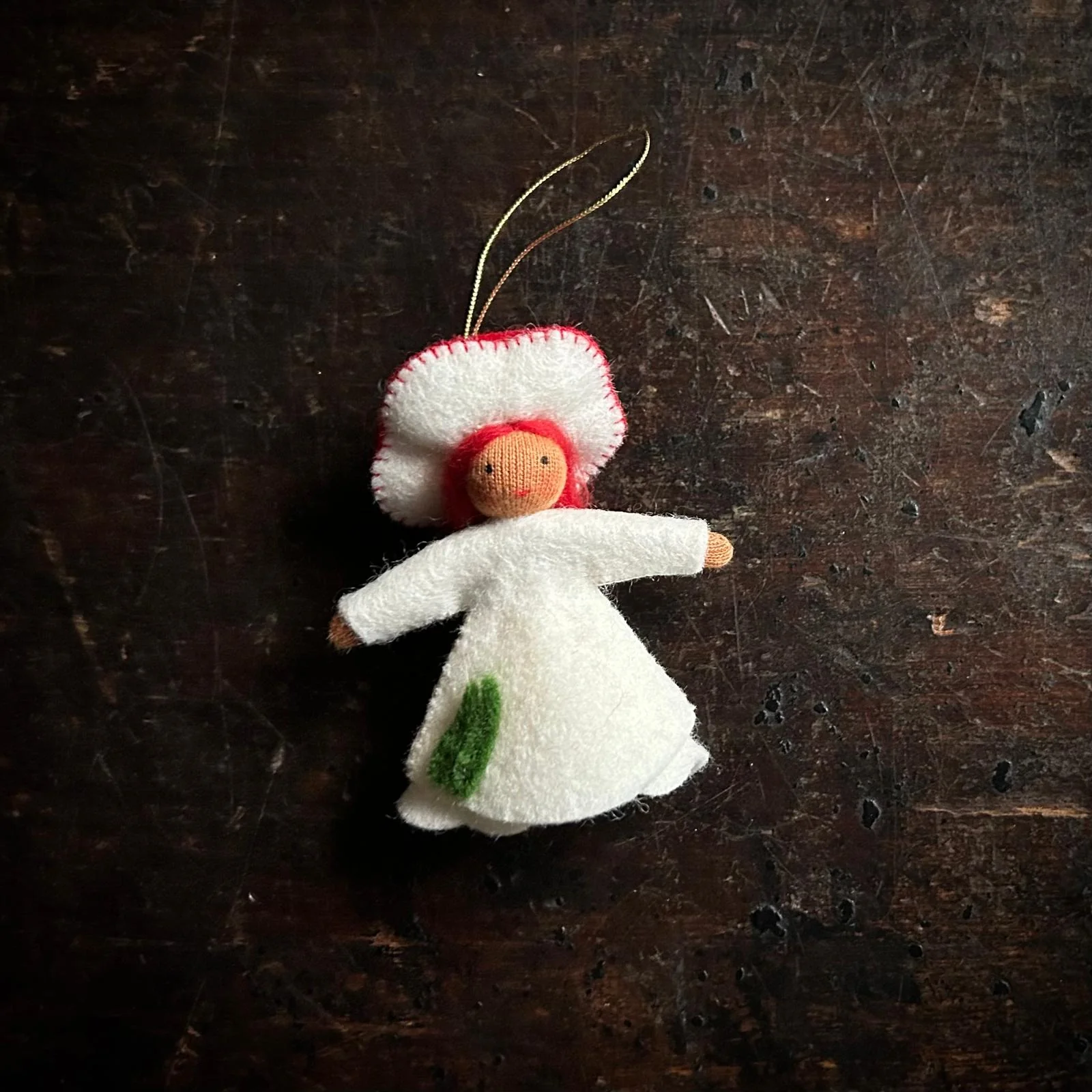 Handmade Small Wool Hanging Fairy - Red Fungus - Brown
