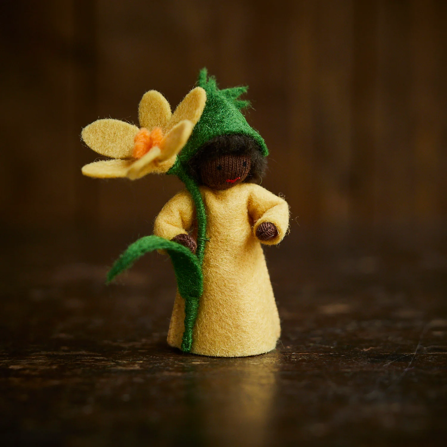Handmade Wool Fairy Holding Flower - Crocus - Black - Image 3