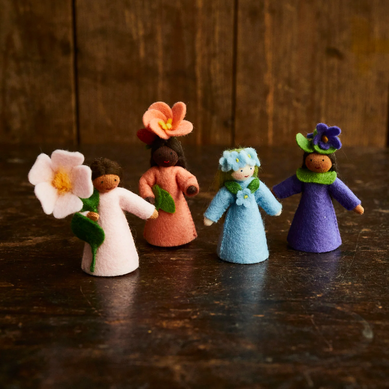 Handmade Wool Fairy With Flower Headdress - Violet - Brown - Image 3
