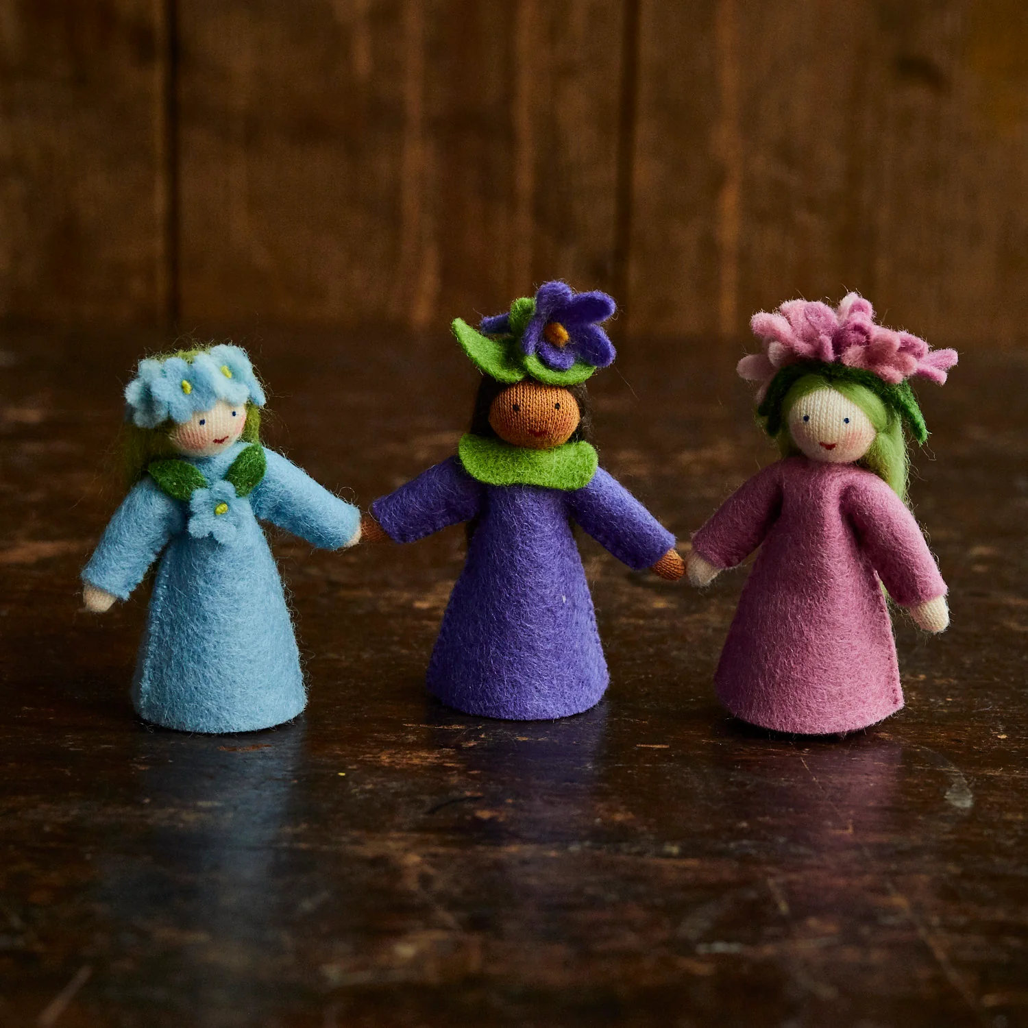 Handmade Wool Fairy With Flower Headdress - Violet - Brown - Image 4