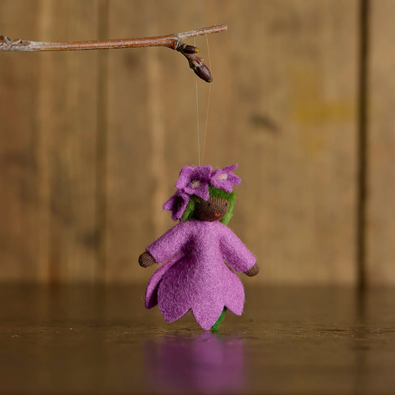 Handmade Small Wool Hanging Fairy - Bellflower - Black
