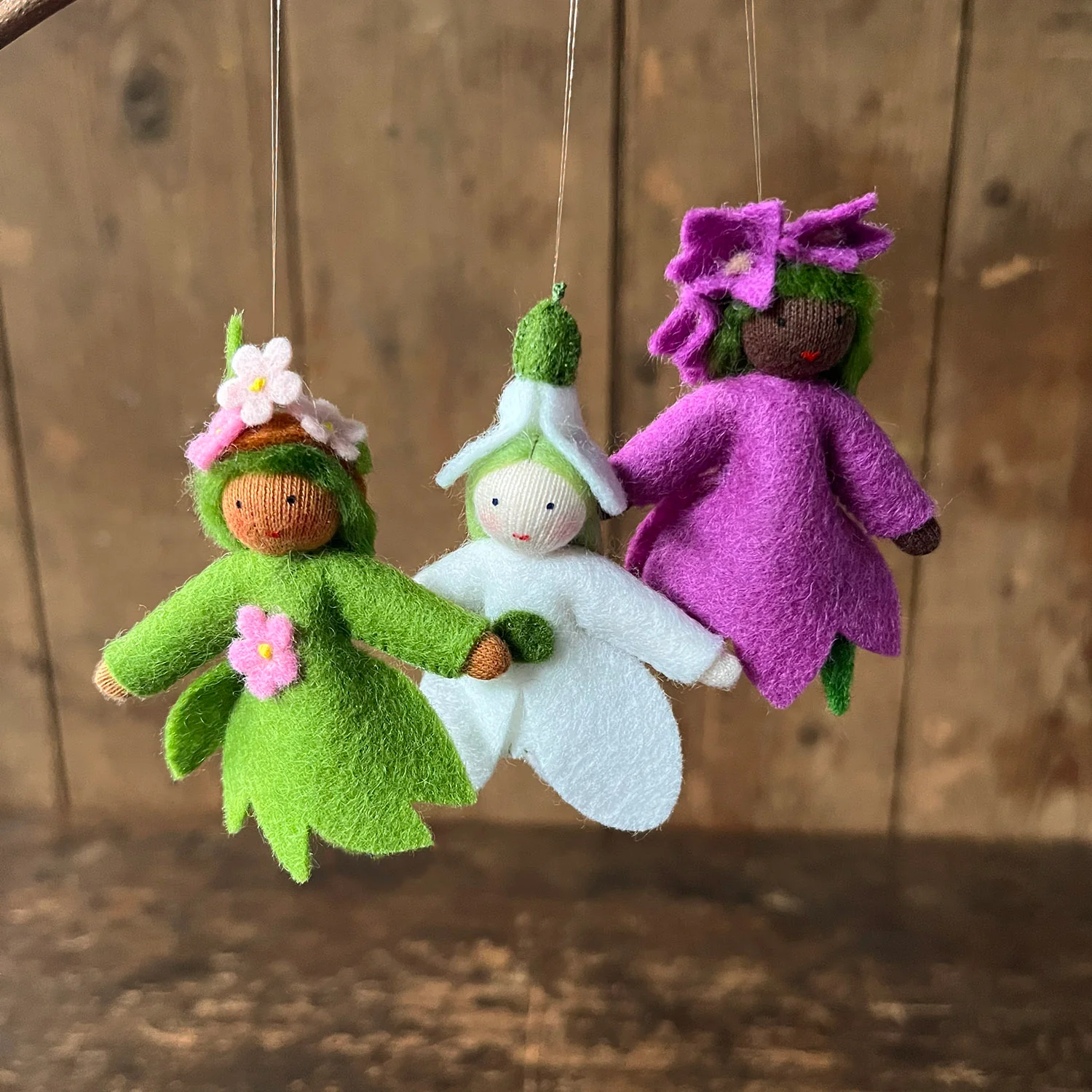 Handmade Small Wool Hanging Fairy - Blooming Branch - Brown - Image 2
