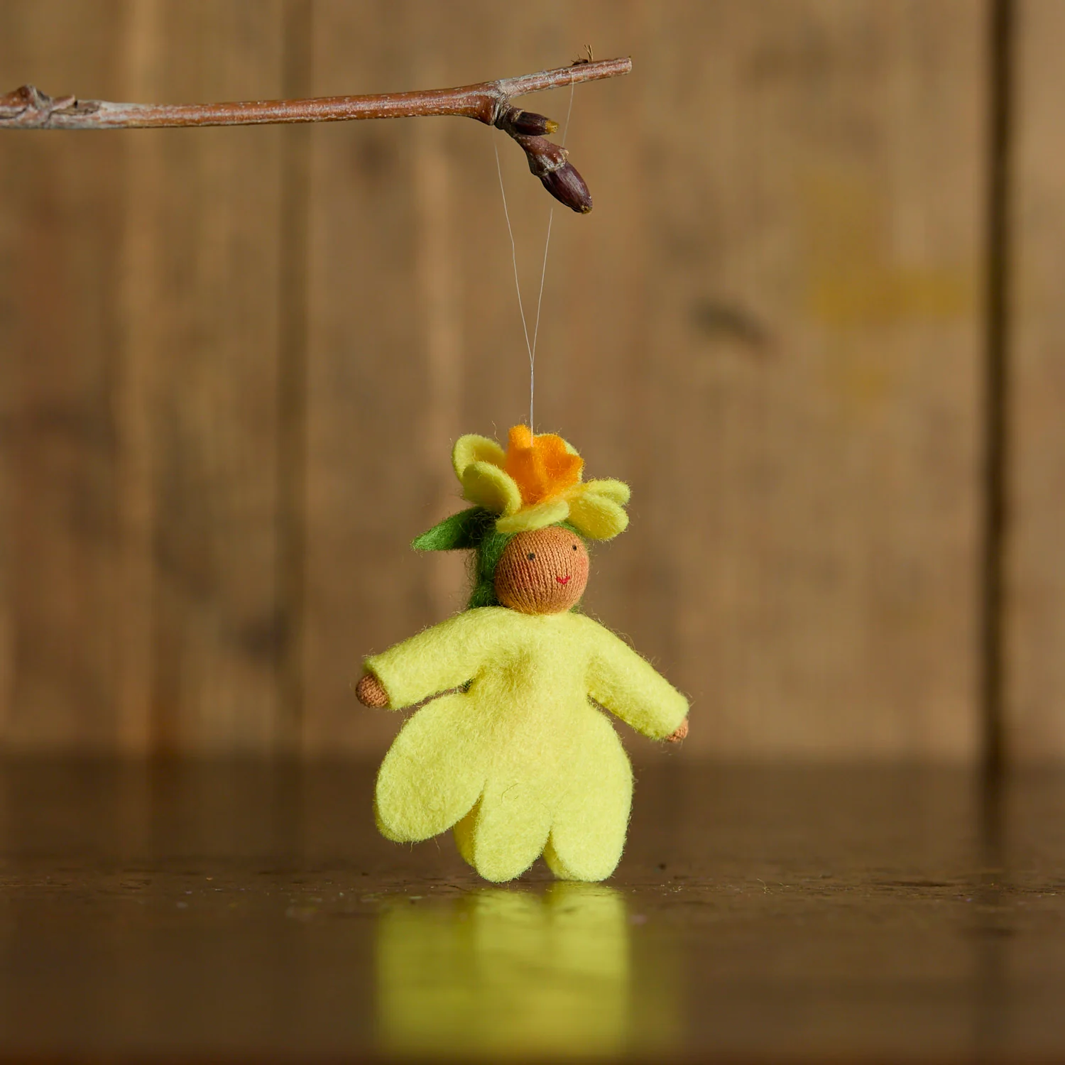 Handmade Small Wool Hanging Fairy - Daffodil - Brown