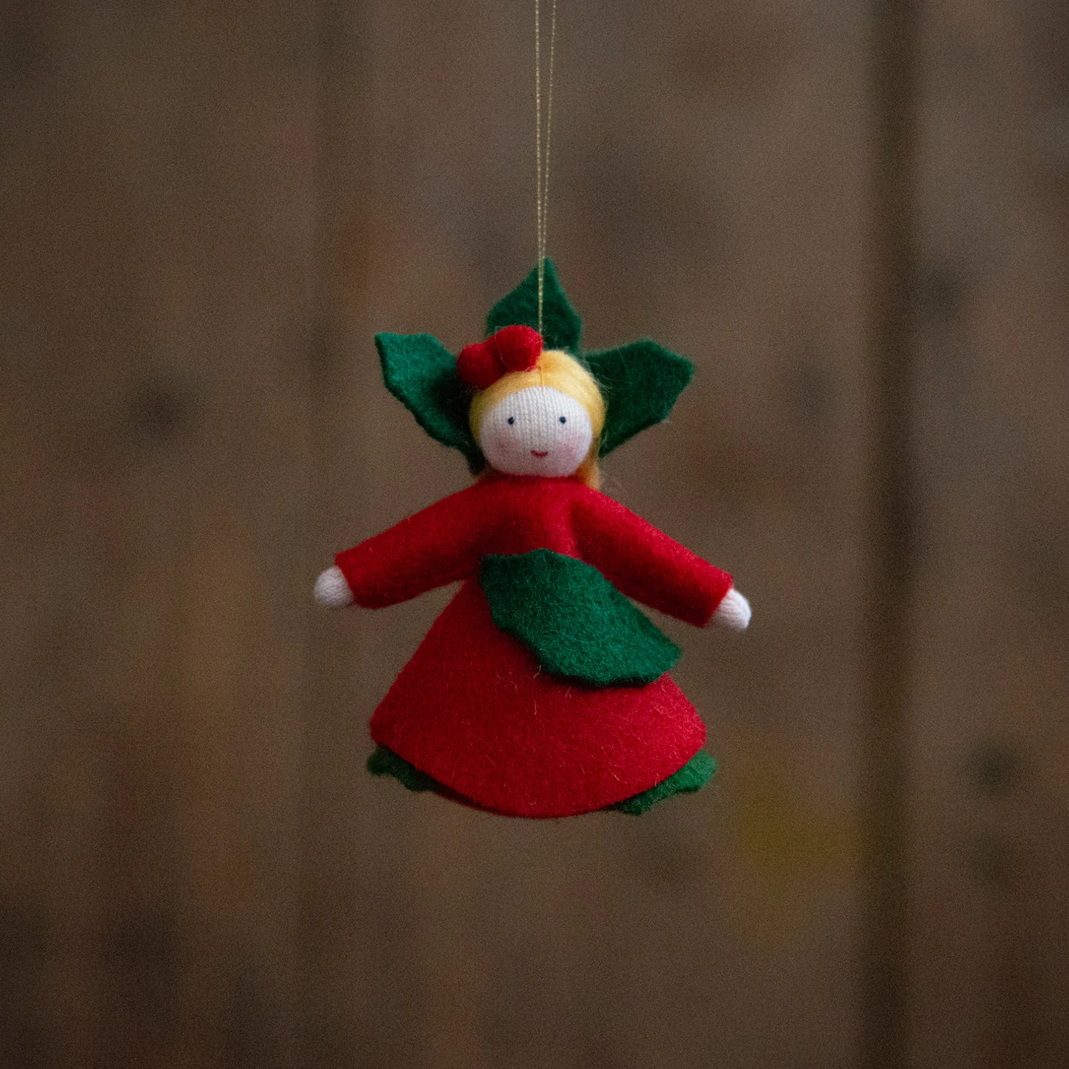 Handmade Small Wool Hanging Fairy - Holly - White