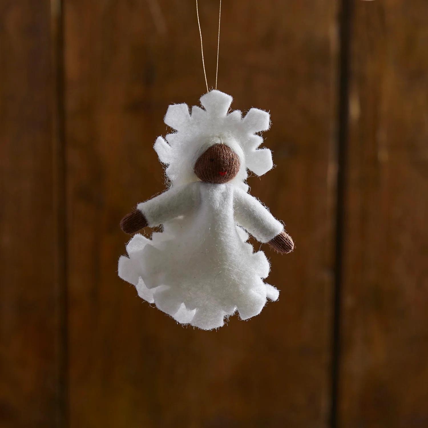 Handmade Small Wool Hanging Fairy - Snow Crystal - Black