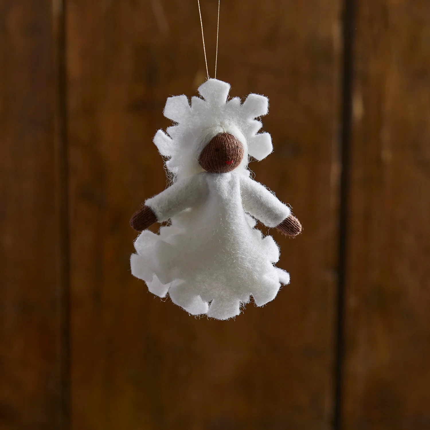 Handmade Small Wool Hanging Fairy - Snow Crystal - Black - Image 3