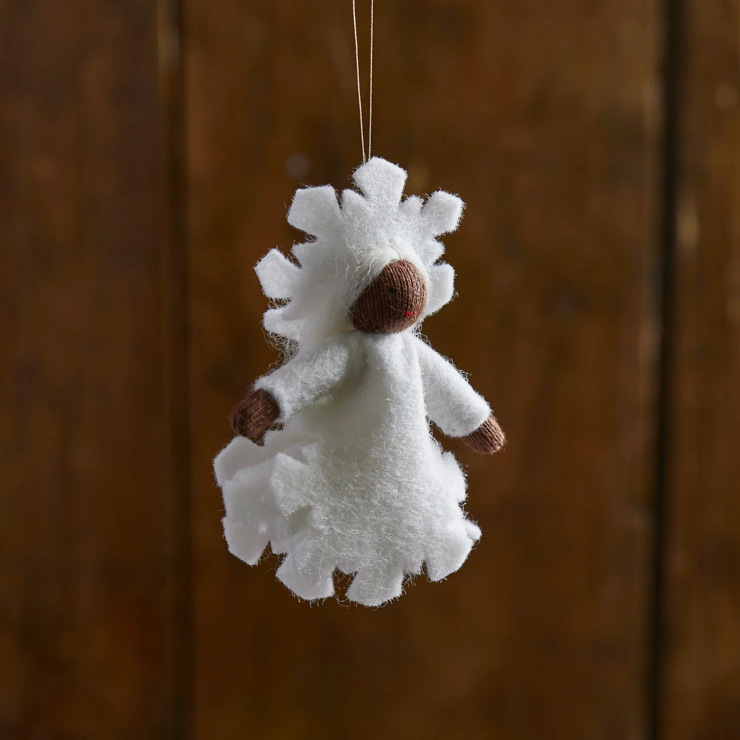 Handmade Small Wool Hanging Fairy - Snow Crystal - Black - Image 5