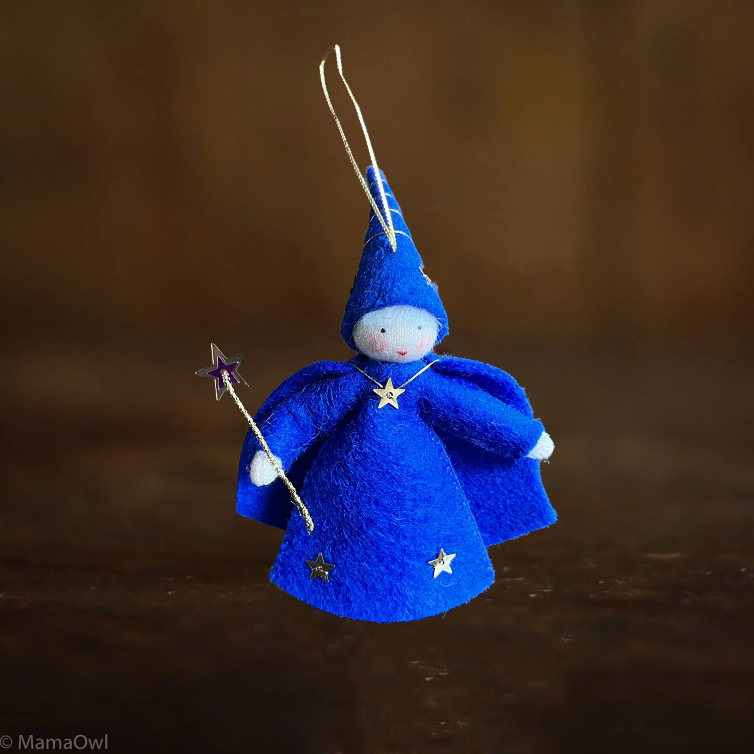 Handmade Small Wool Hanging Fairy - Wizard - White