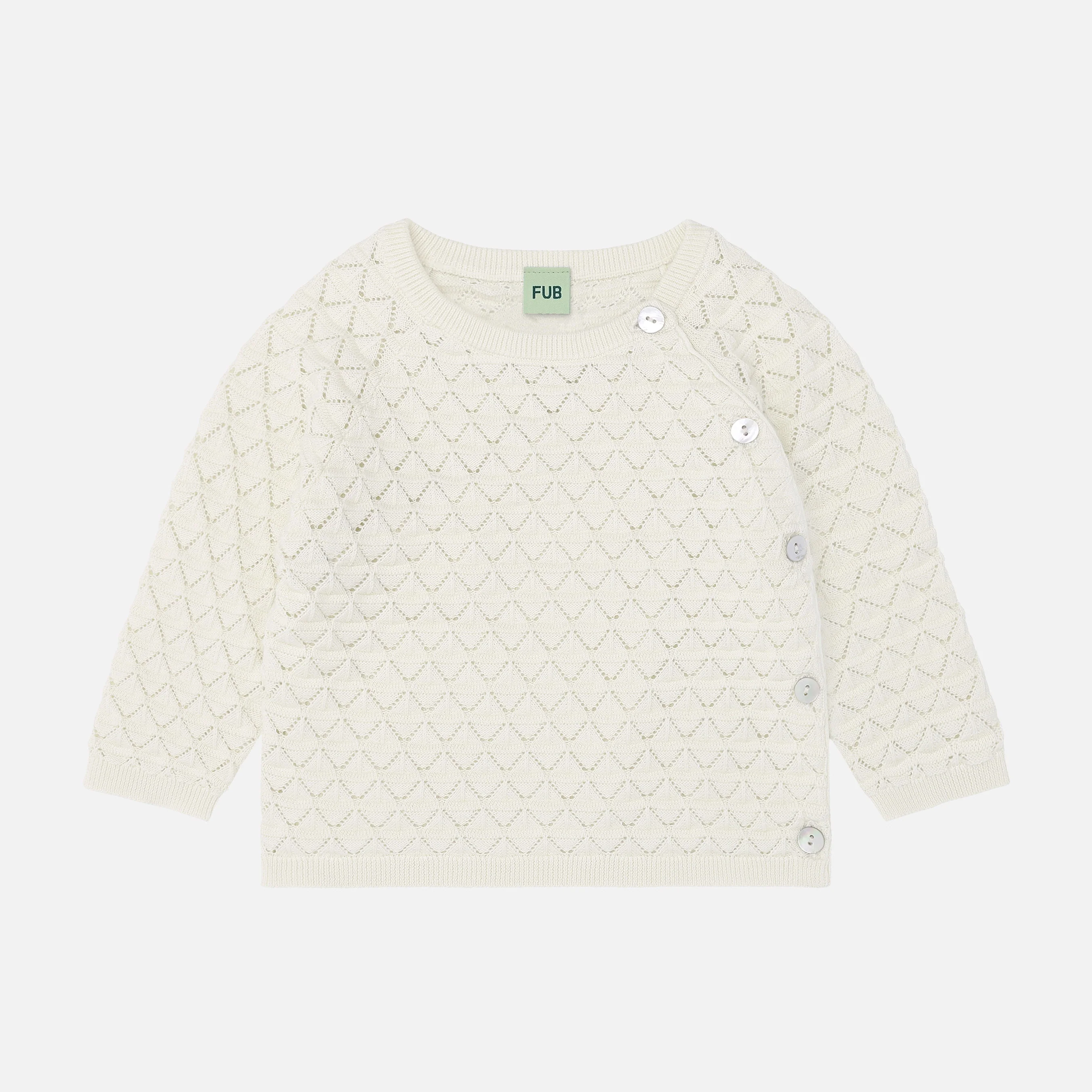 Baby Cotton Pointelle Knitted Cardigan - Ecru