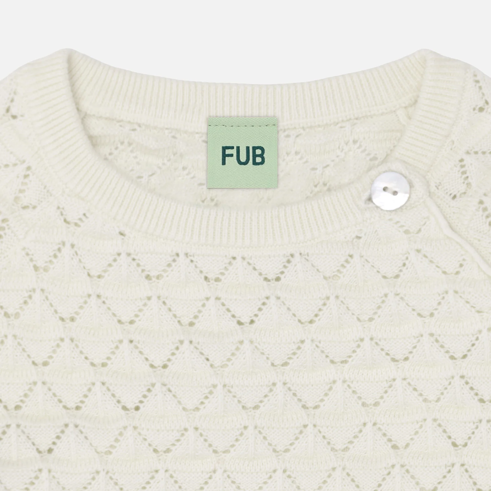Baby Cotton Pointelle Knitted Cardigan - Ecru - Image 2