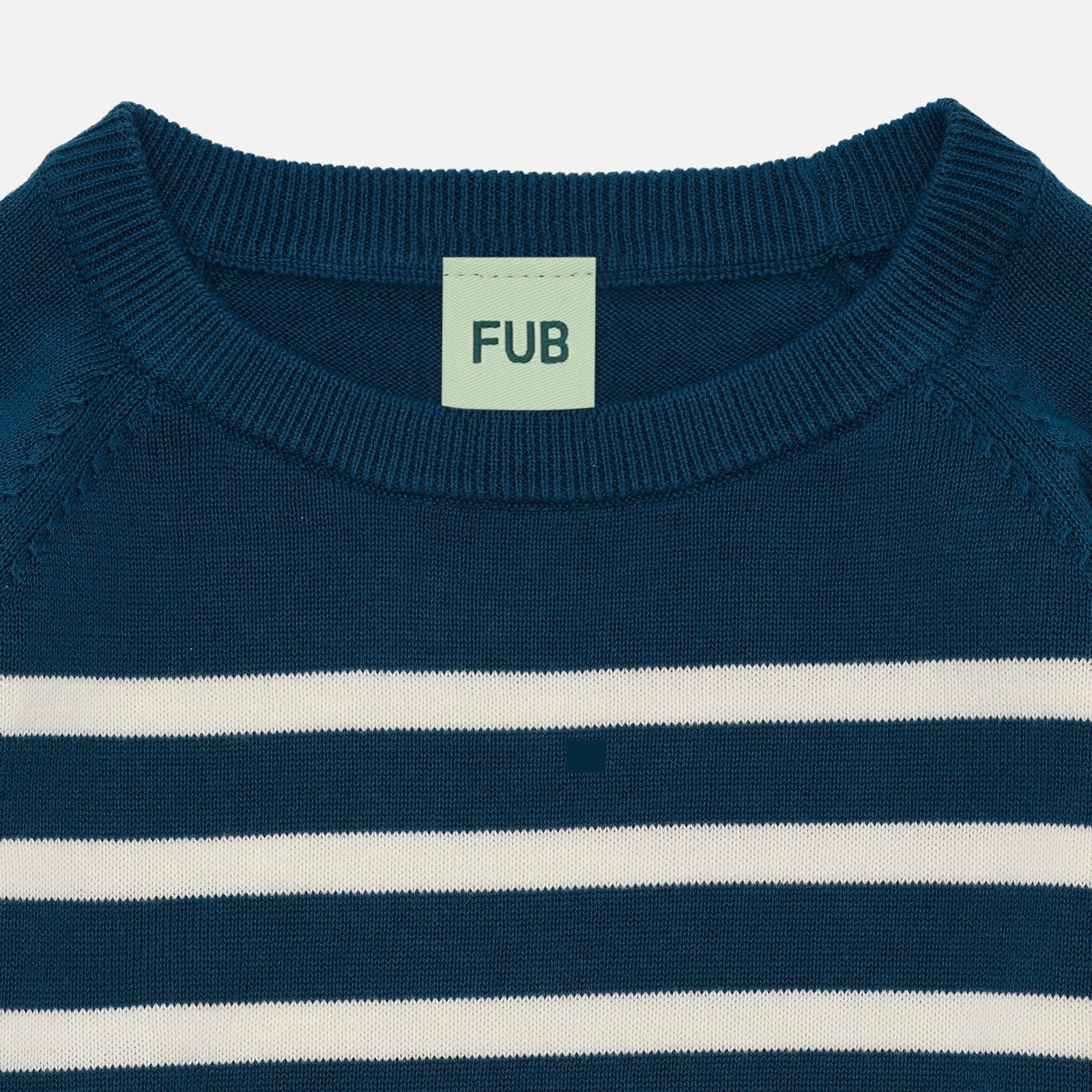 Kids Cotton Knitted LS Crew Top - Ocean/Ecru - Image 2