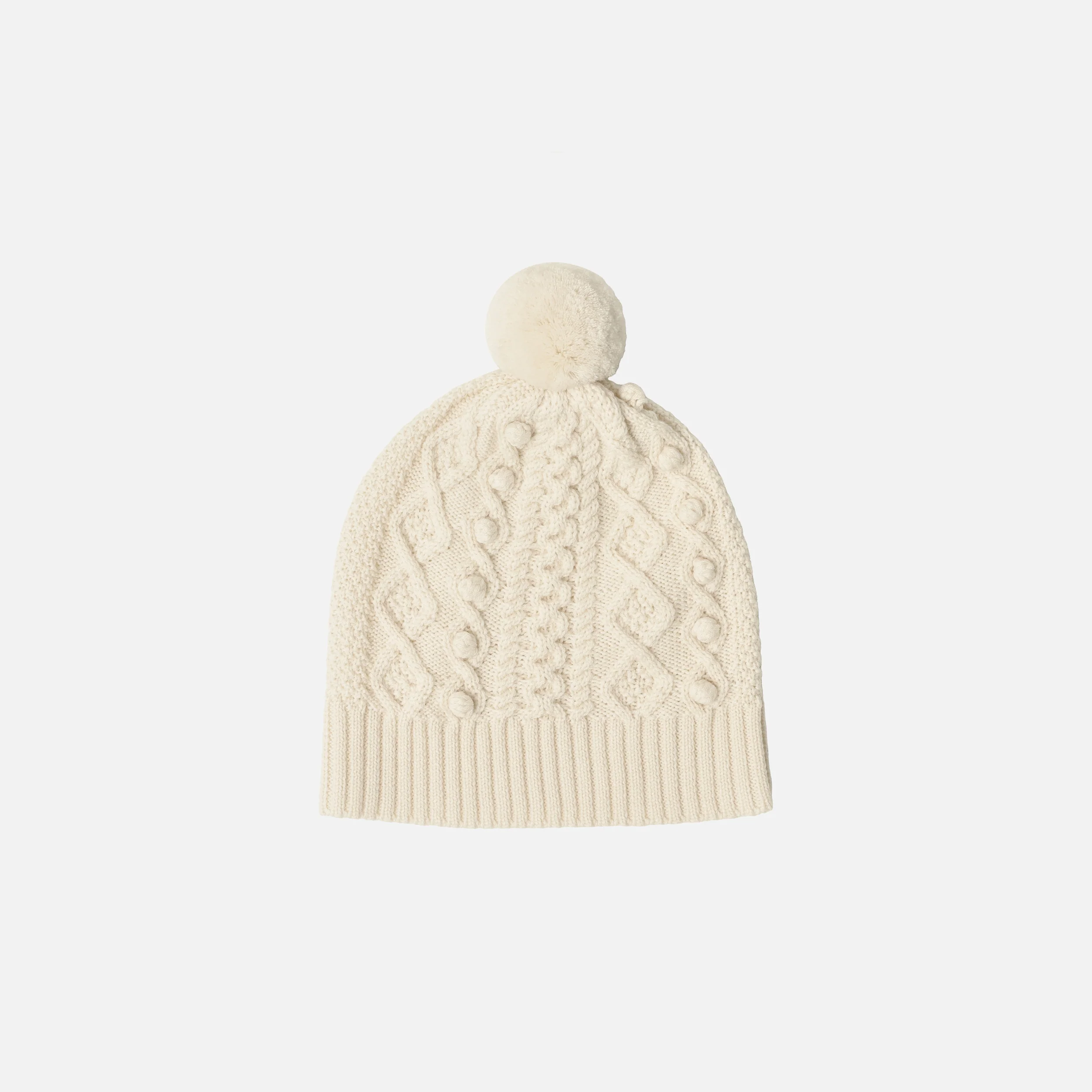 Kids Merino Wool Aran Hat - Ecru
