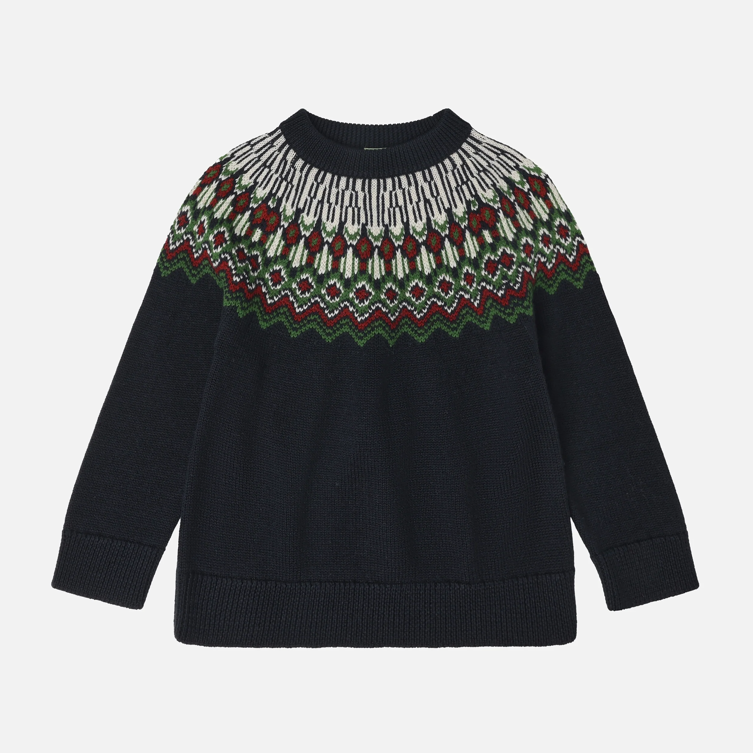 Kids Merino Wool Fair Isle Sweater - Dark Navy