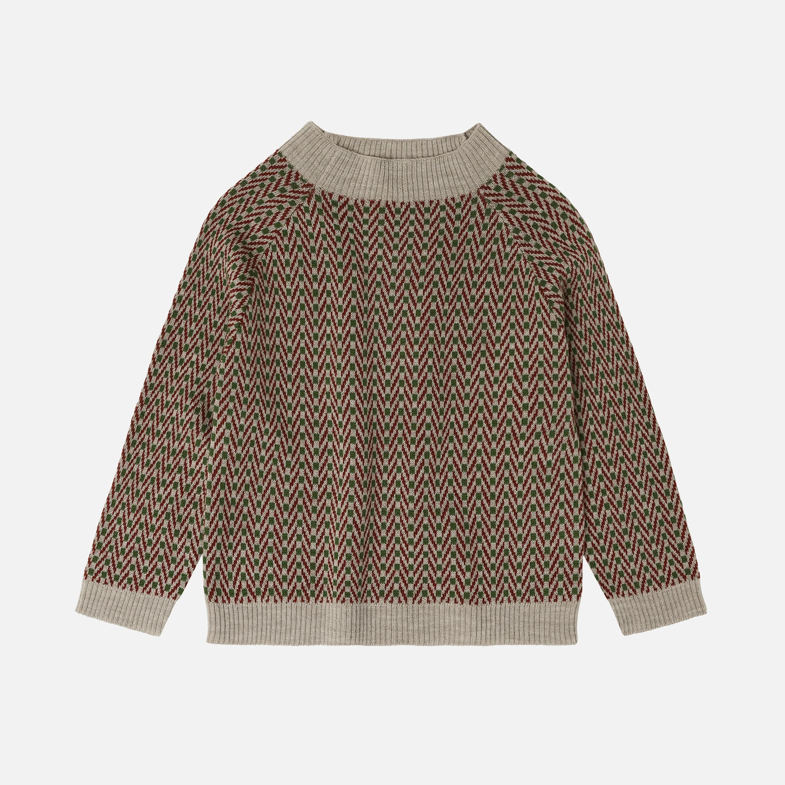 Kids Merino Wool Herringbone Sweater - Oat Melange - Image 2
