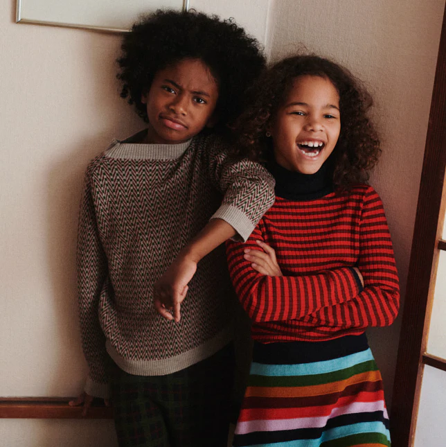 Kids Merino Wool Herringbone Sweater - Oat Melange - Image 3