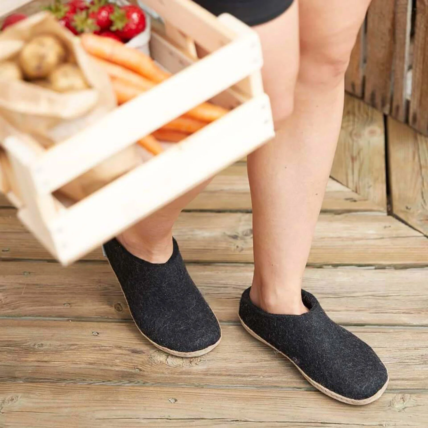 Adults Felted Wool Open Heel Slipper - Charcoal - Image 4
