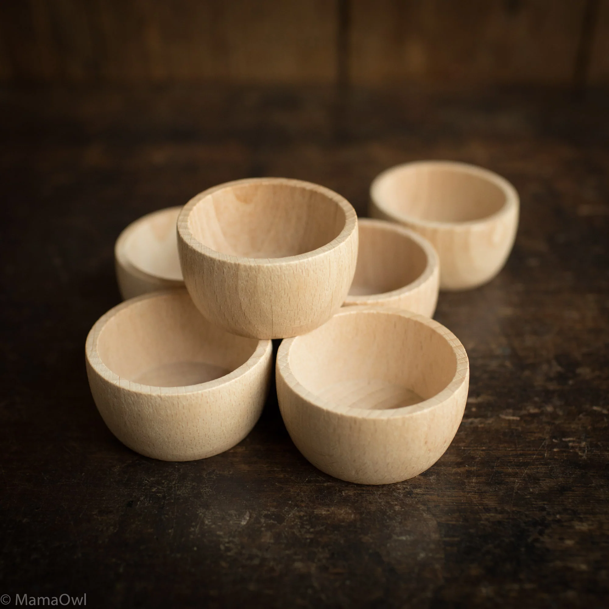 Wooden Natural Bowls - 6 pieces