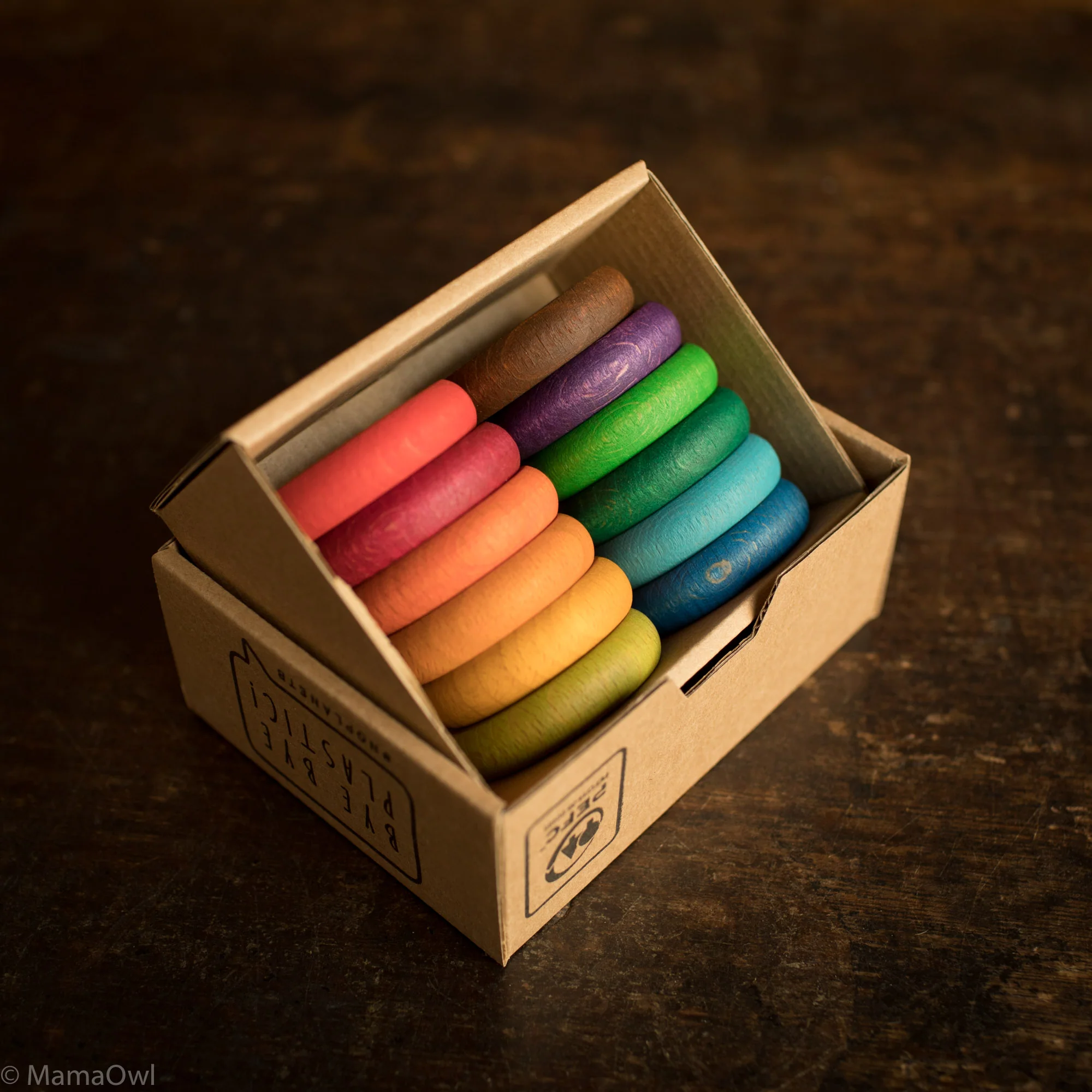Wooden Coloured Rings - 12 Pieces