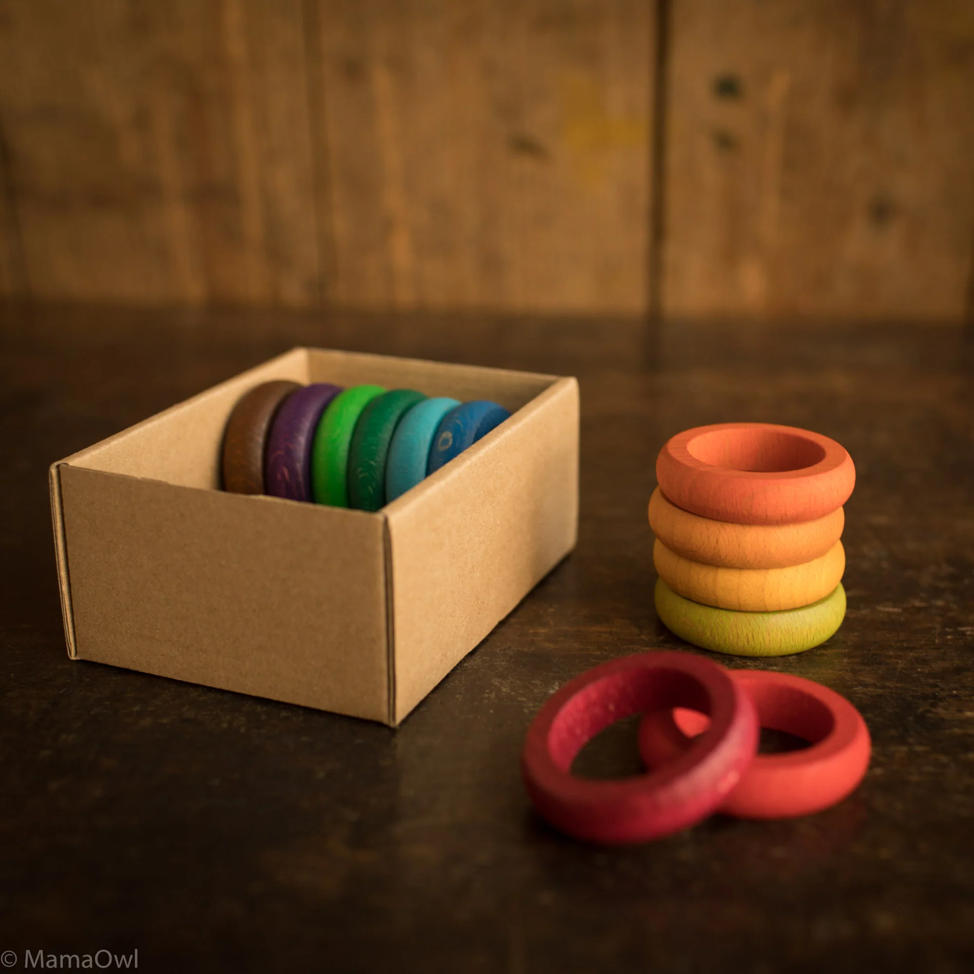 Wooden Coloured Rings - 12 Pieces - Image 2