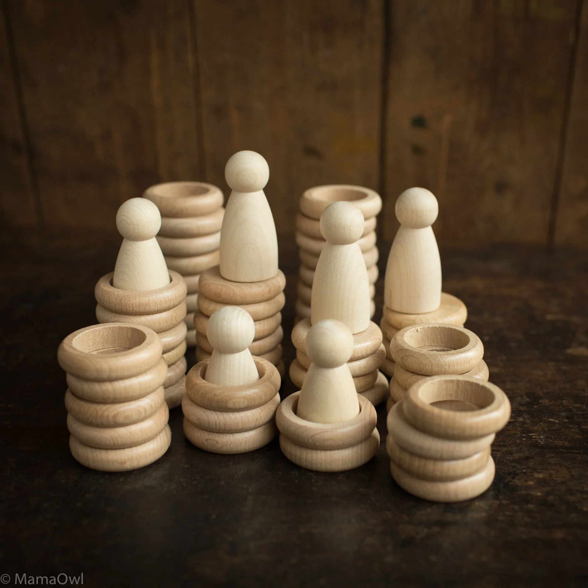 Wooden Natural Nins, Rings & Coins - 48 Pieces