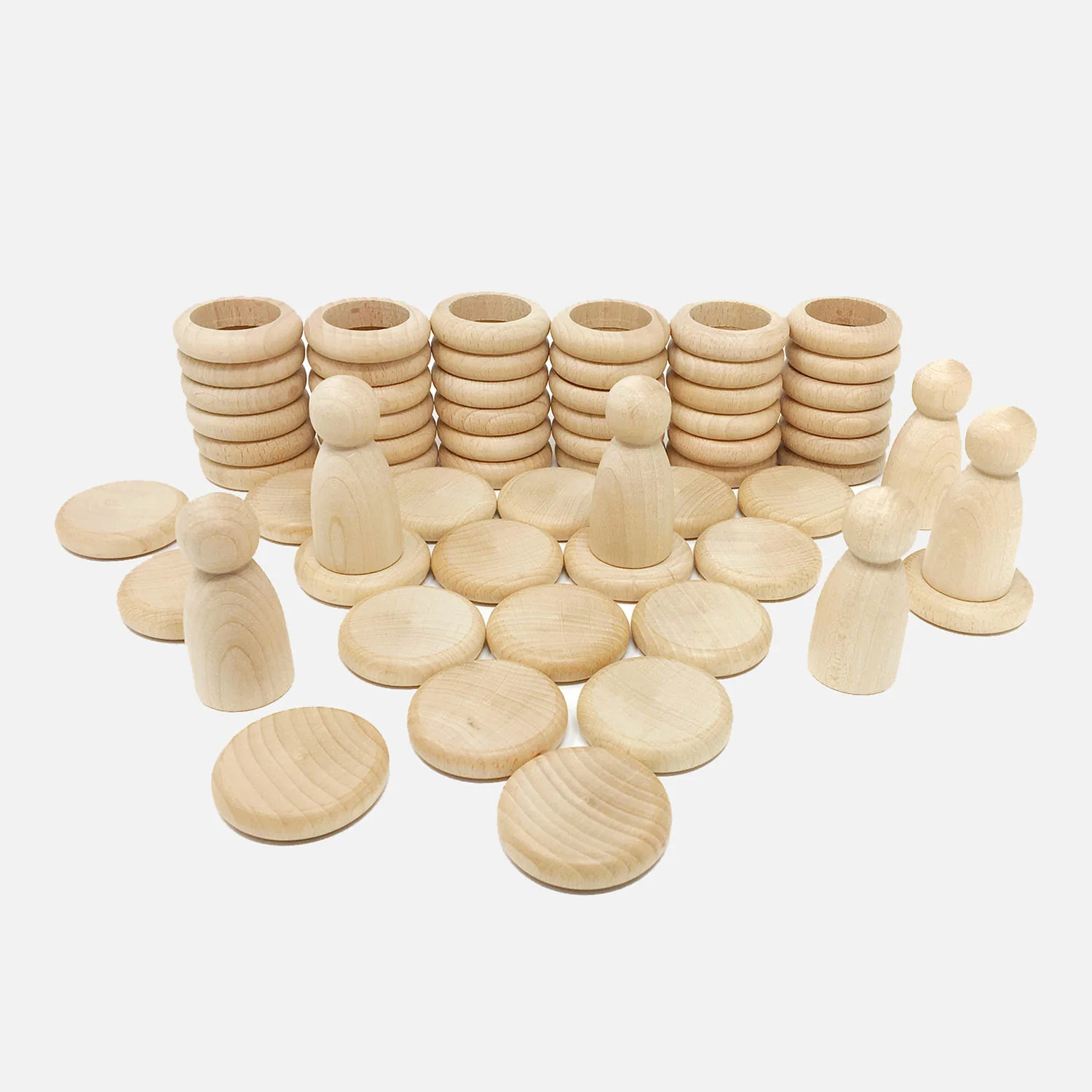 Wooden Natural Nins, Rings & Coins - 48 Pieces - Image 3