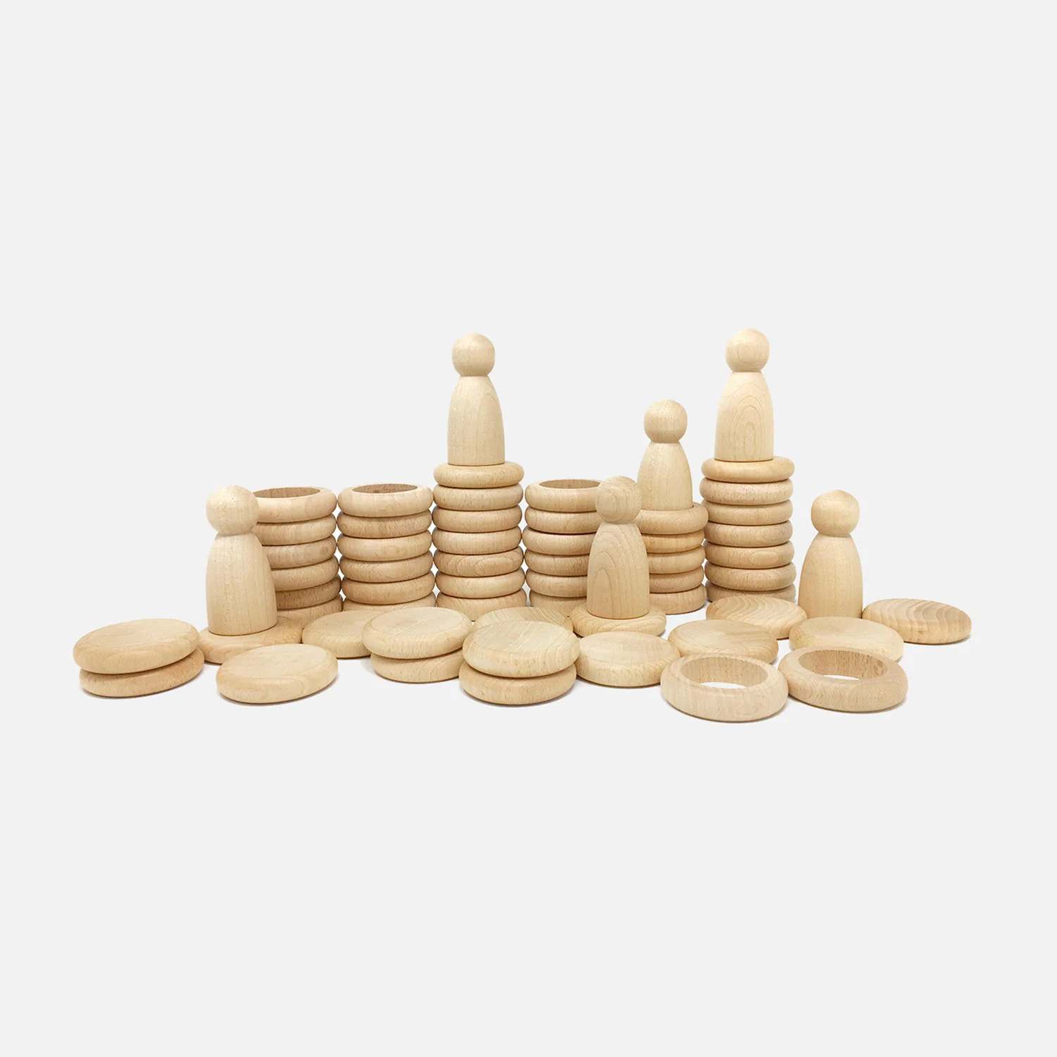Wooden Natural Nins, Rings & Coins - 48 Pieces - Image 4