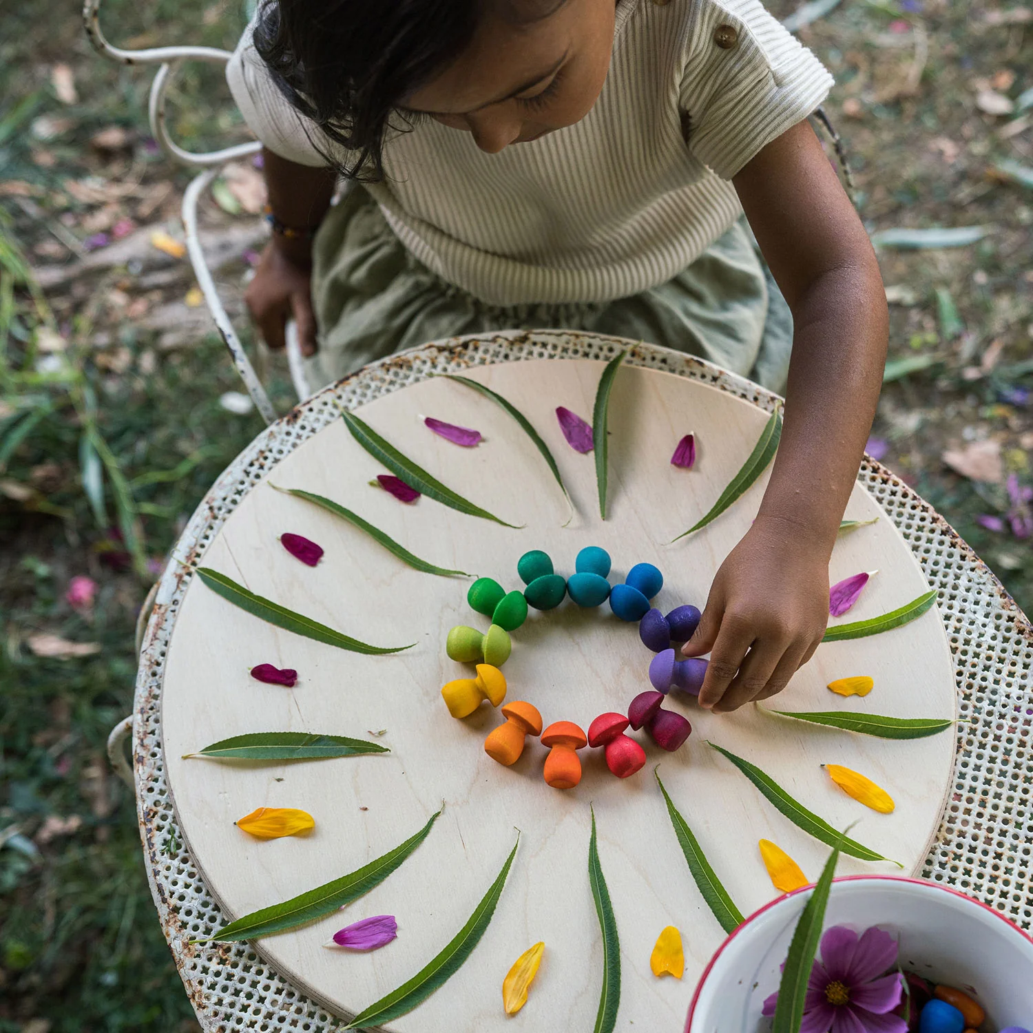 Wooden Rainbow Mushrooms Mandala - 36 Pieces - Image 4
