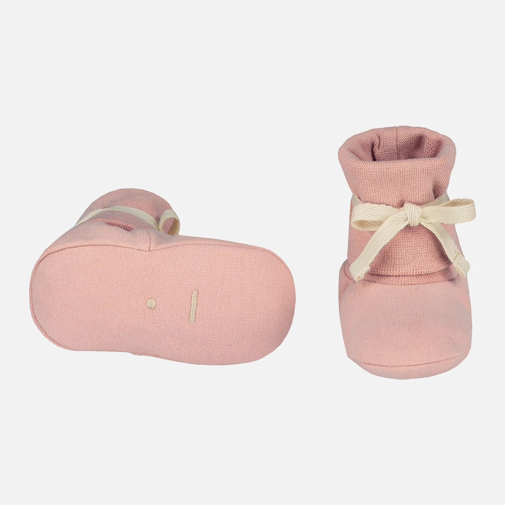 Baby Cotton Tie Booties - Faded Pink - Image 2