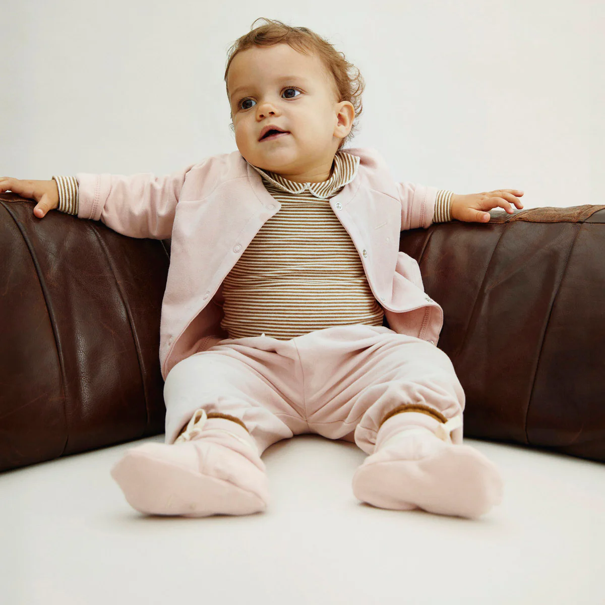 Baby Cotton Tie Booties - Faded Pink - Image 4