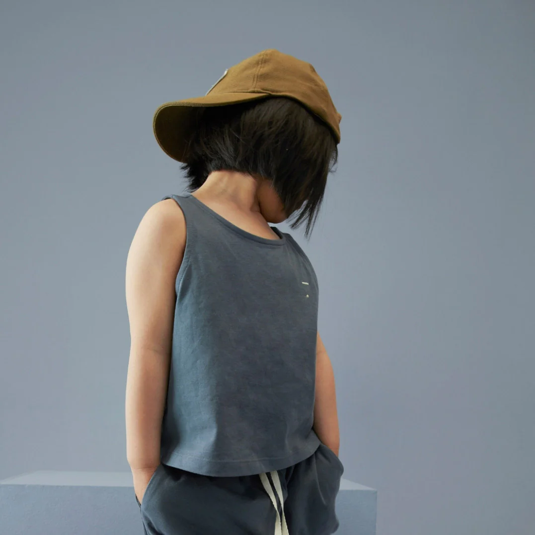 Kids Cotton Boxy Tank Top - Blue Grey - Image 6