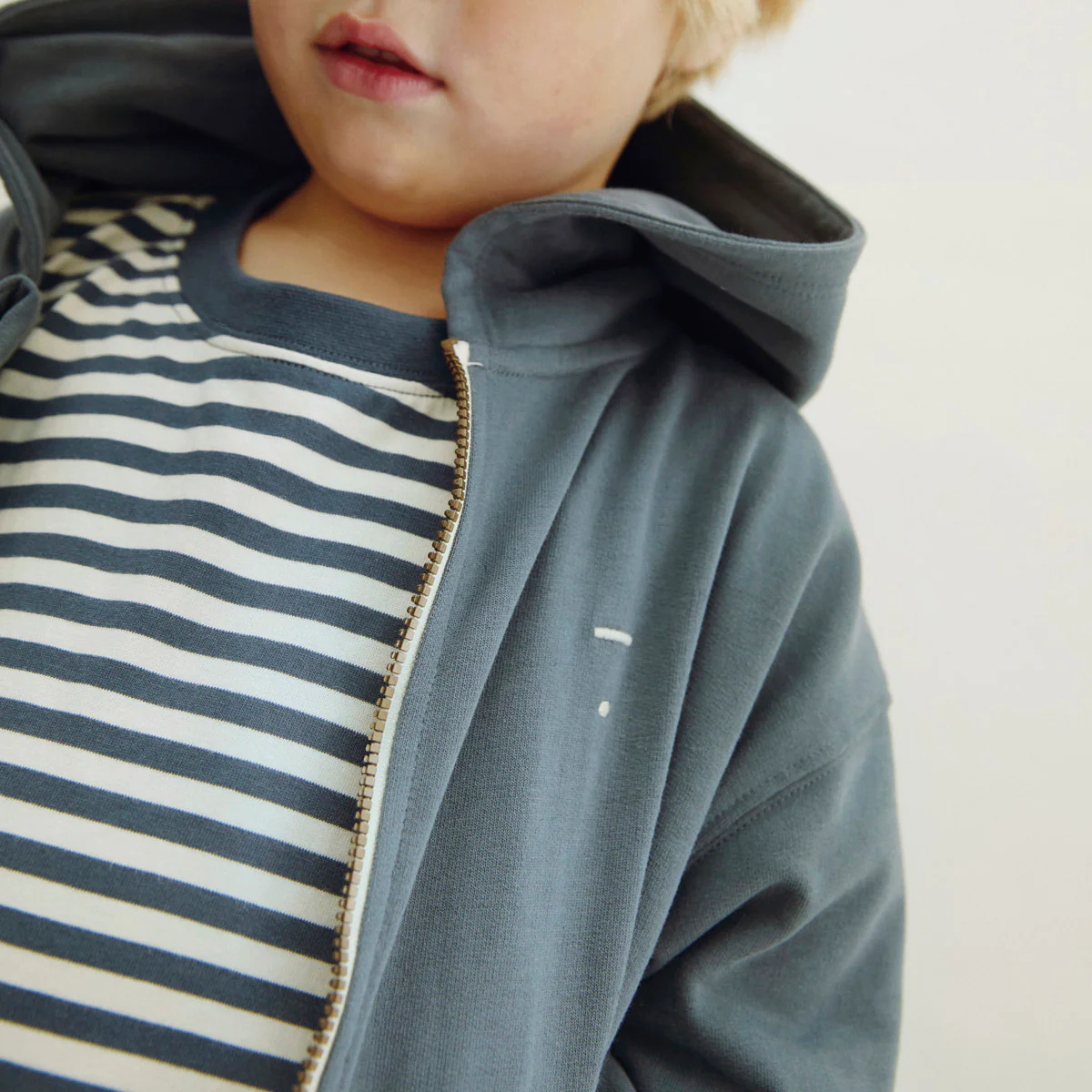 Kids Cotton Hooded Cardigan - Blue Grey - Image 2