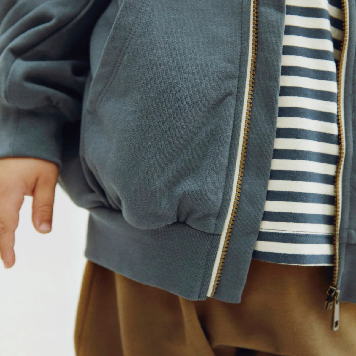 Kids Cotton Hooded Cardigan - Blue Grey - Image 3