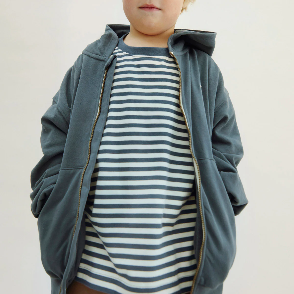 Kids Cotton Hooded Cardigan - Blue Grey - Image 4