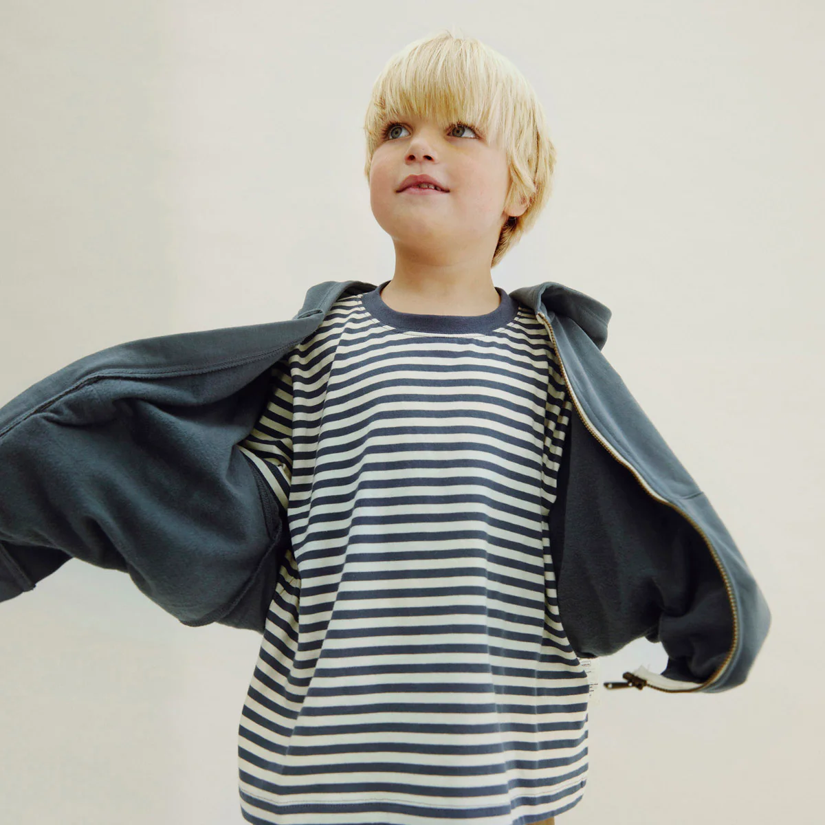 Kids Cotton Hooded Cardigan - Blue Grey - Image 5