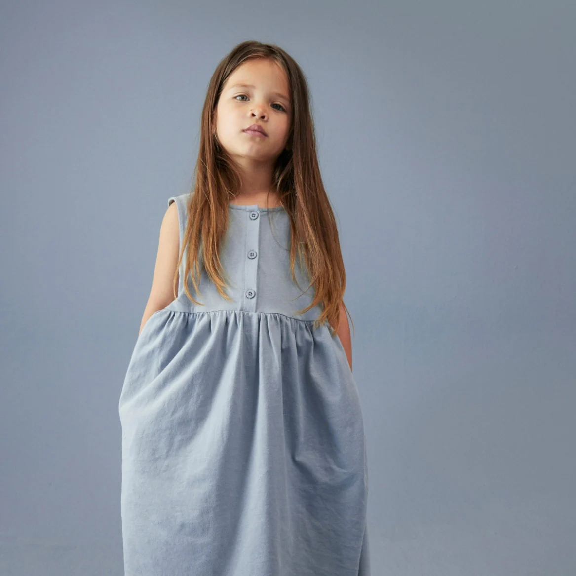 Kids Cotton Sleeveless Dress - Stone Grey - Image 2