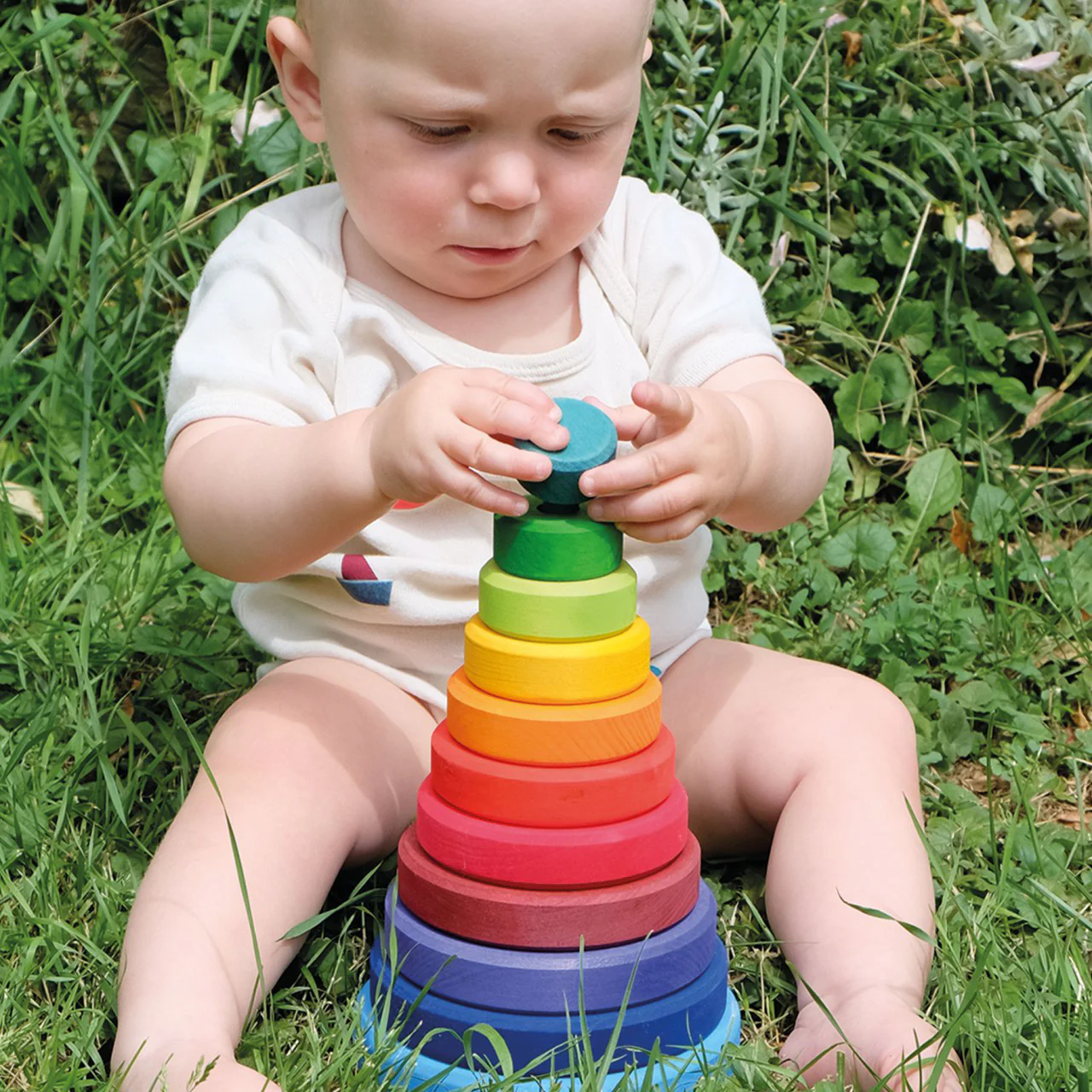 Wooden Conical Stacking Tower - Rainbow - Image 3
