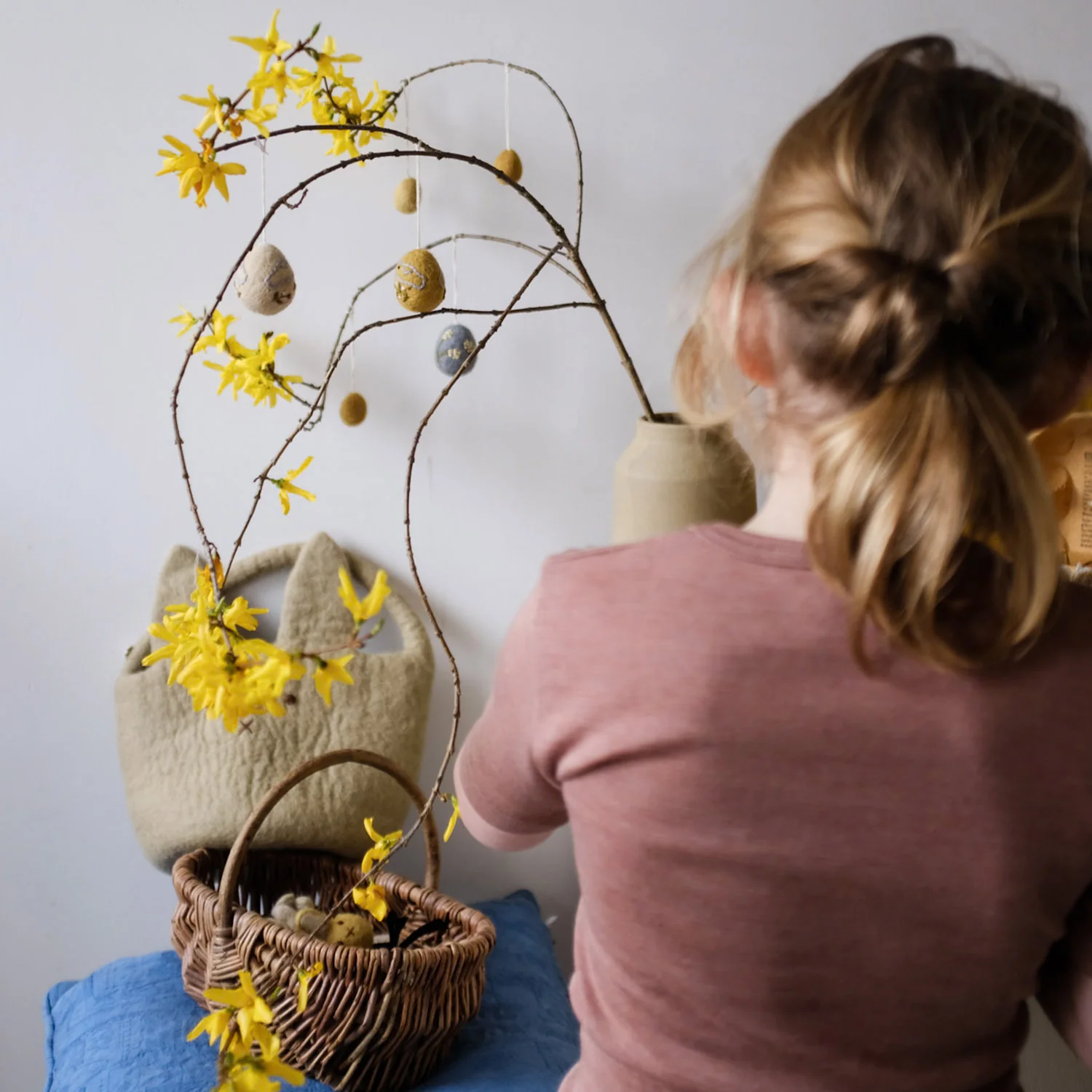 Handmade Felted Wool Bunny Basket - Dusty Green - Image 2