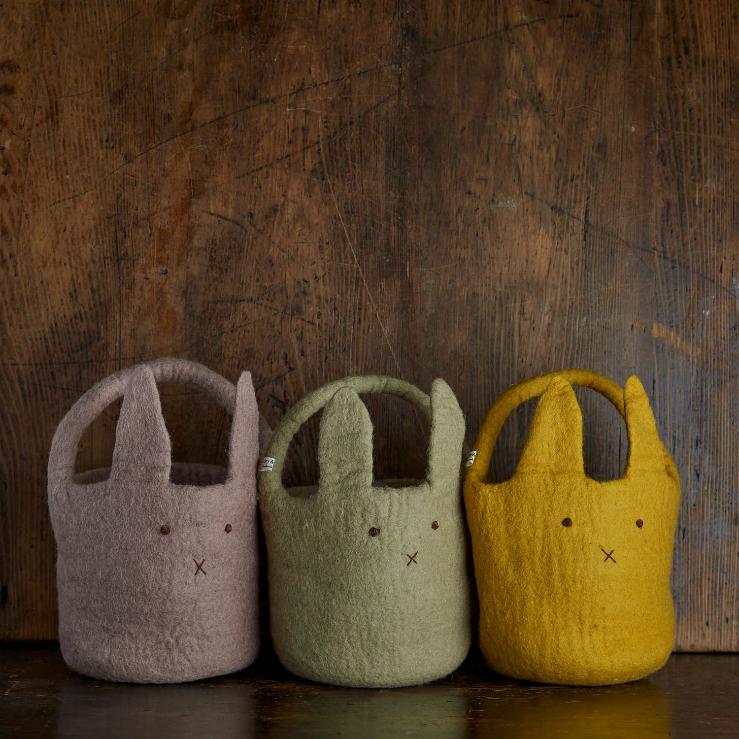 Handmade Felted Wool Bunny Basket - Dusty Green - Image 3