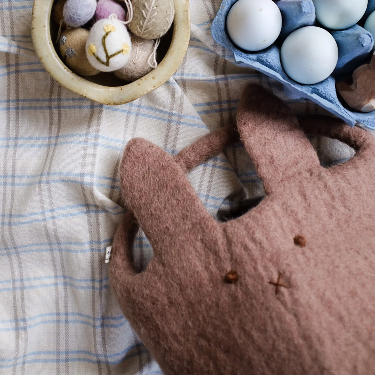 Handmade Felted Wool Bunny Basket - Lavender - Image 2