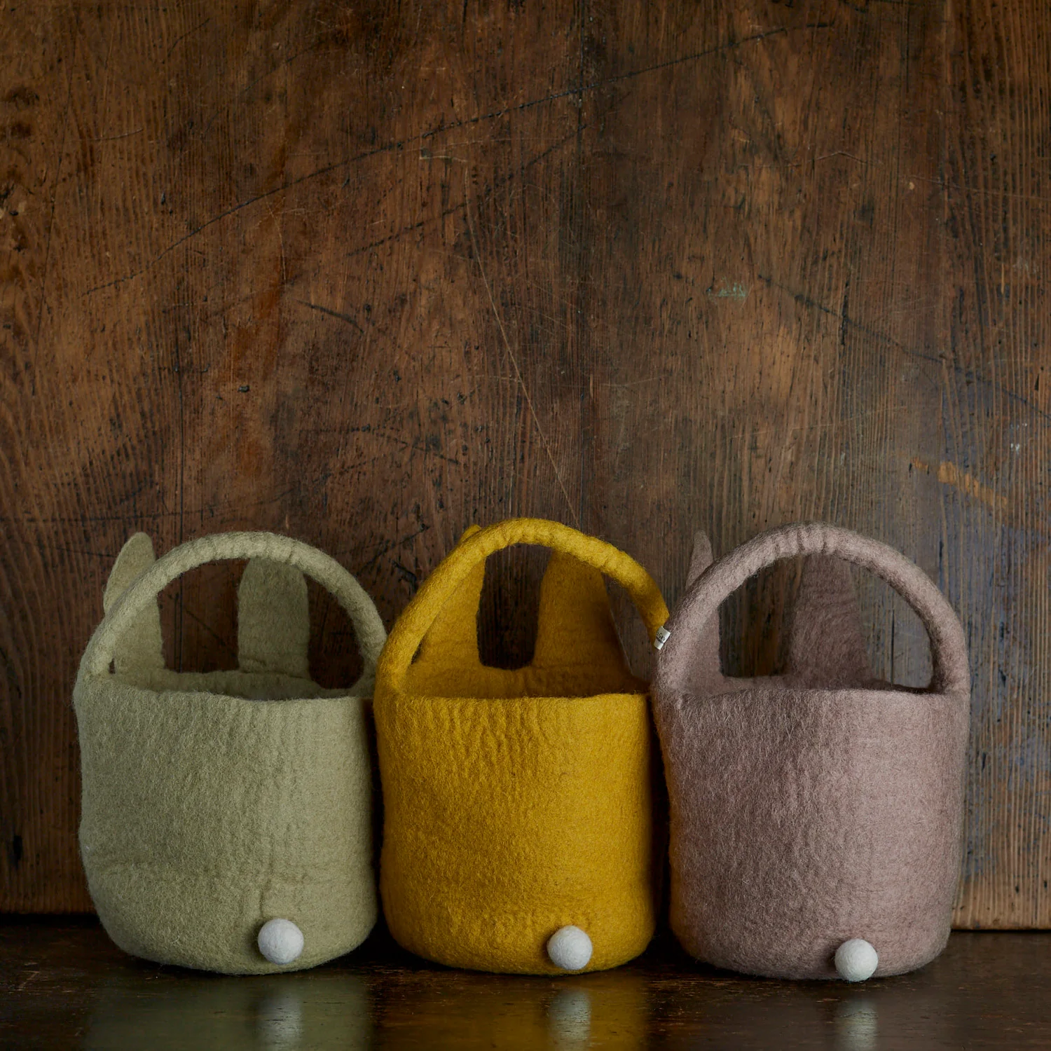 Handmade Felted Wool Bunny Basket - Ochre - Image 2