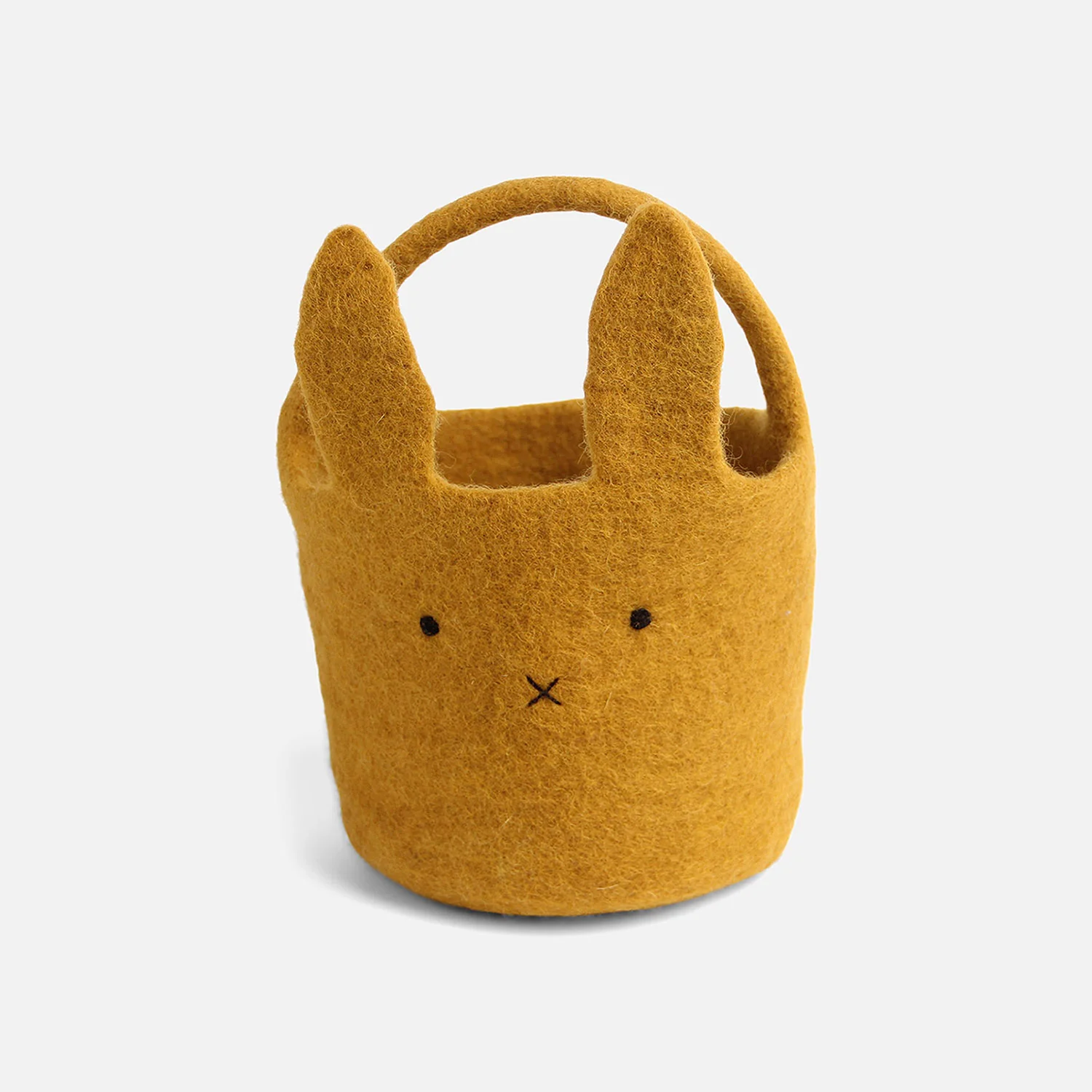 Handmade Felted Wool Bunny Basket - Ochre - Image 5