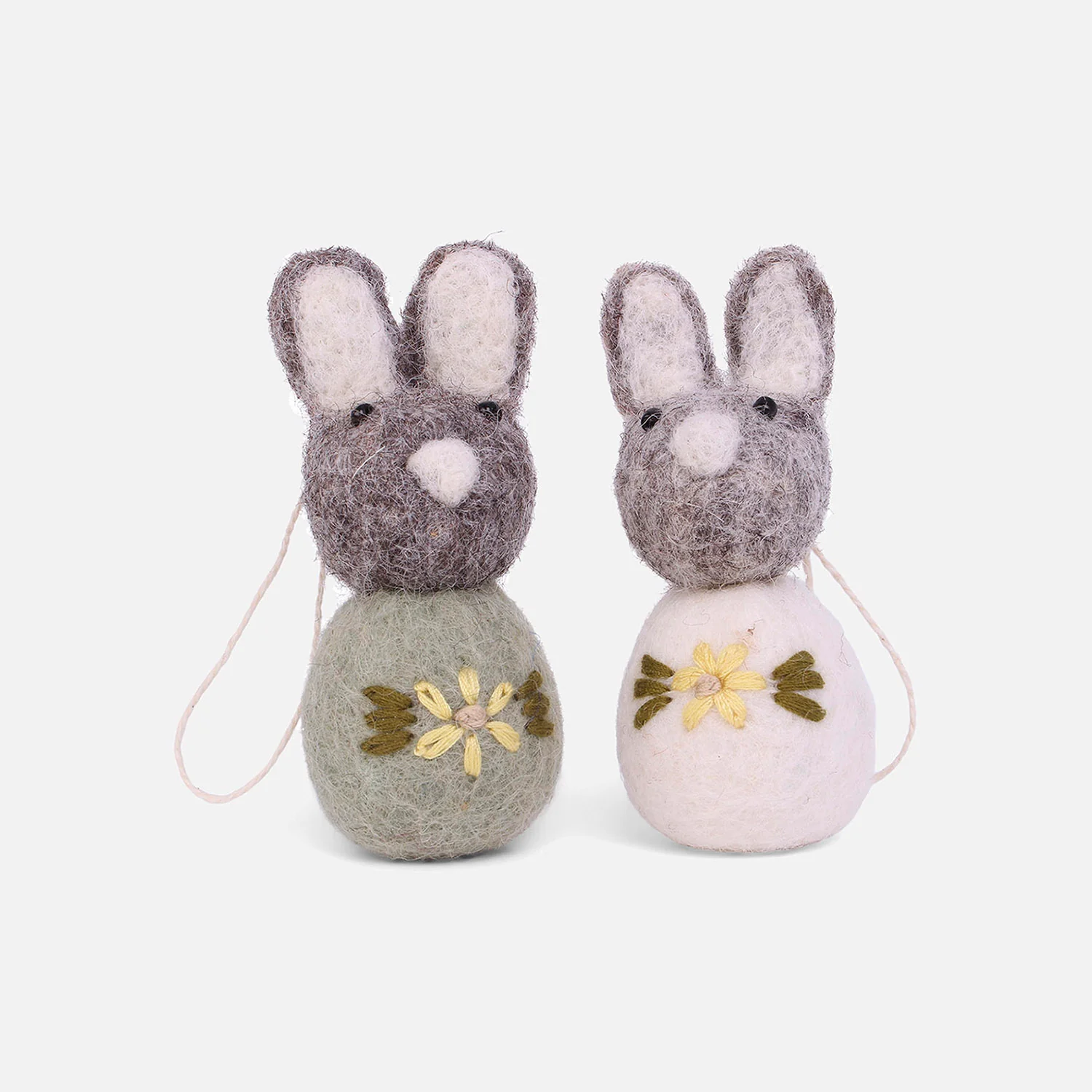 Handmade Felted Wool Bunny Decorations - Set of 2 - Grey - Image 2