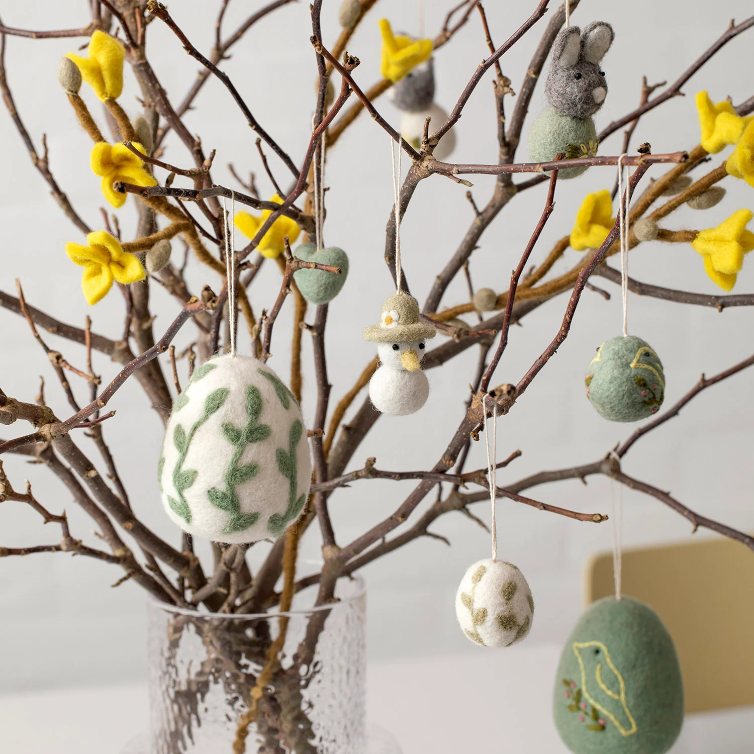 Handmade Felted Wool Bunny Decorations - Set of 2 - Grey - Image 4
