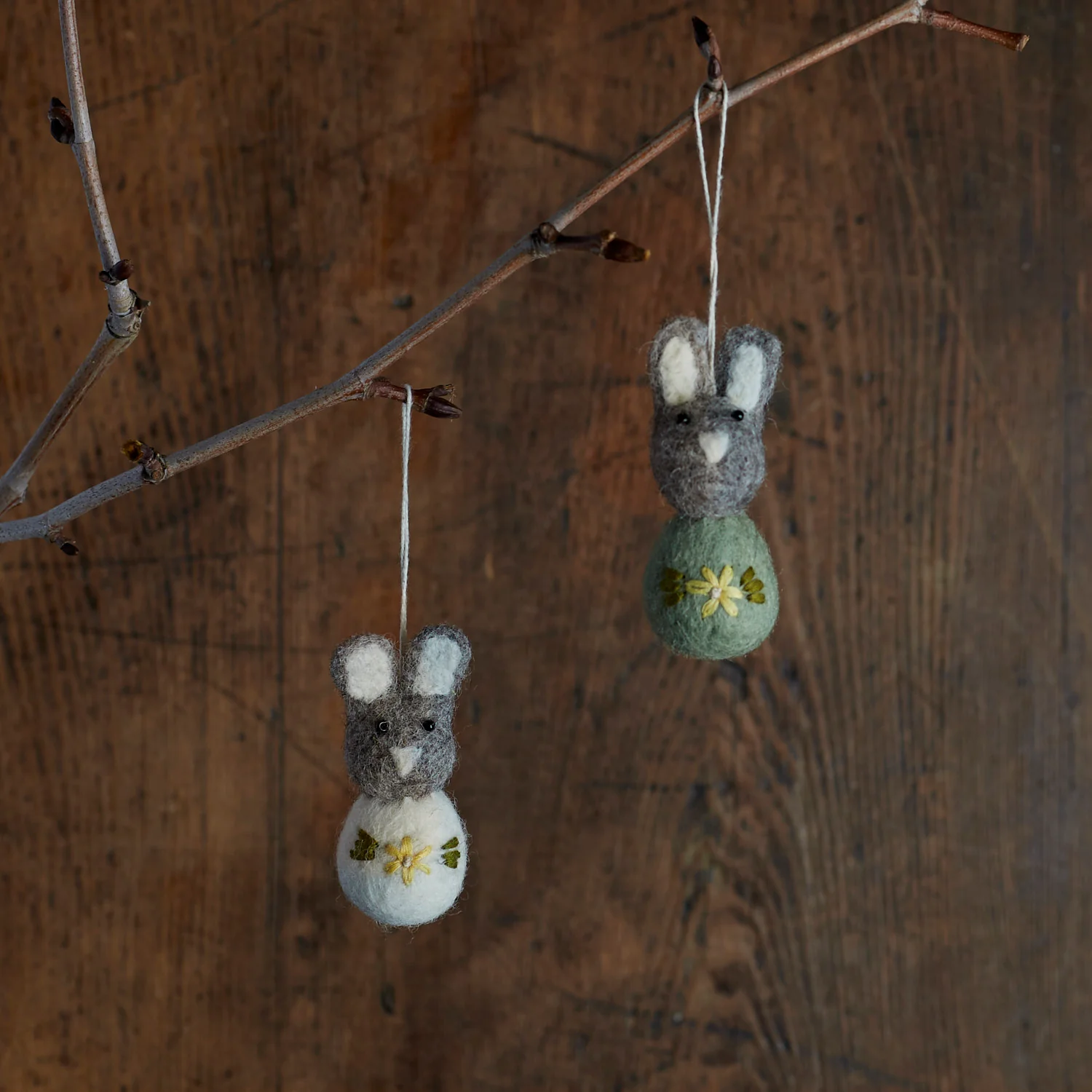 Handmade Felted Wool Bunny Decorations - Set of 2 - Grey - Image 5